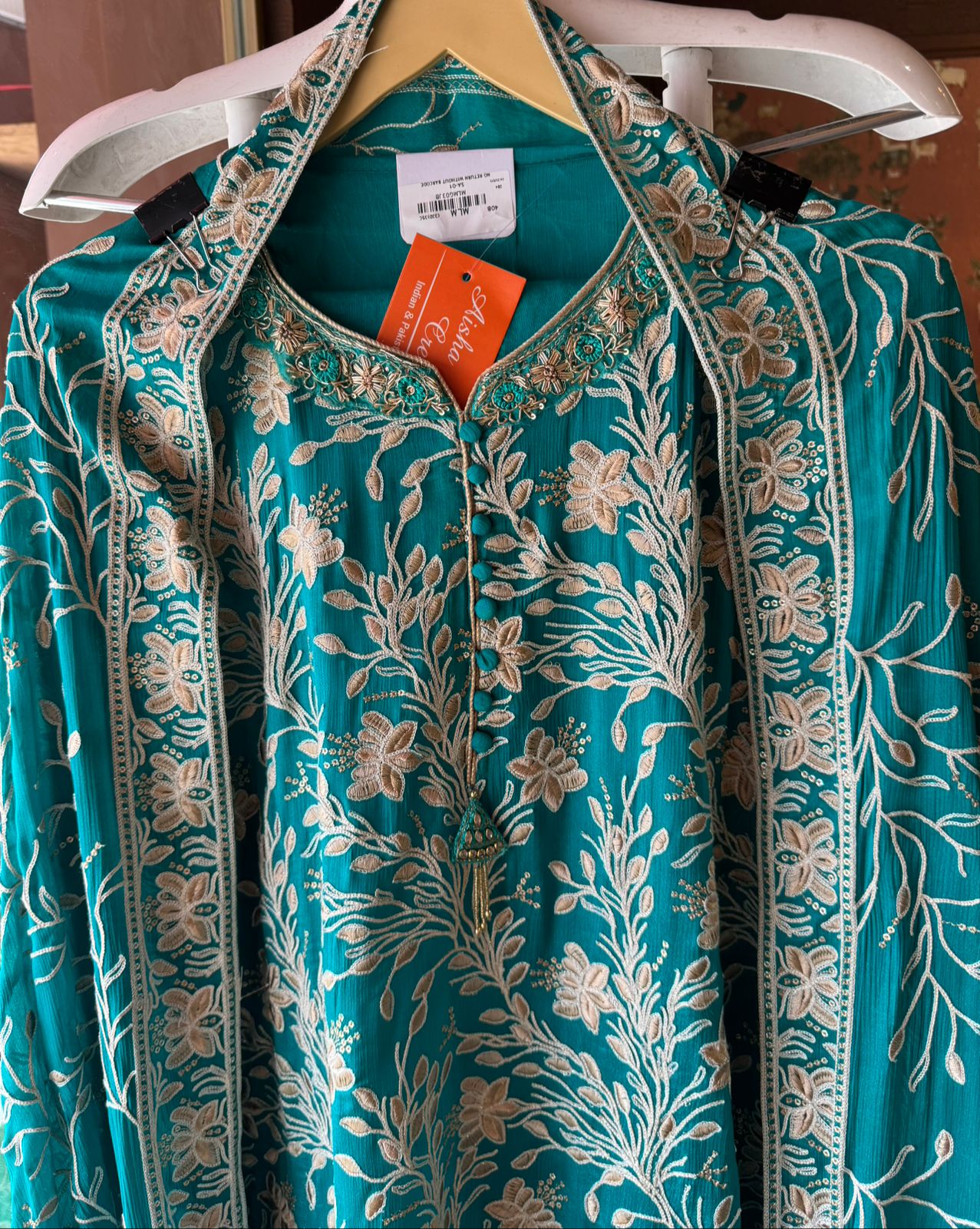 Pure chinon heavily embroidered collection , Unstitched kurta with ari work done