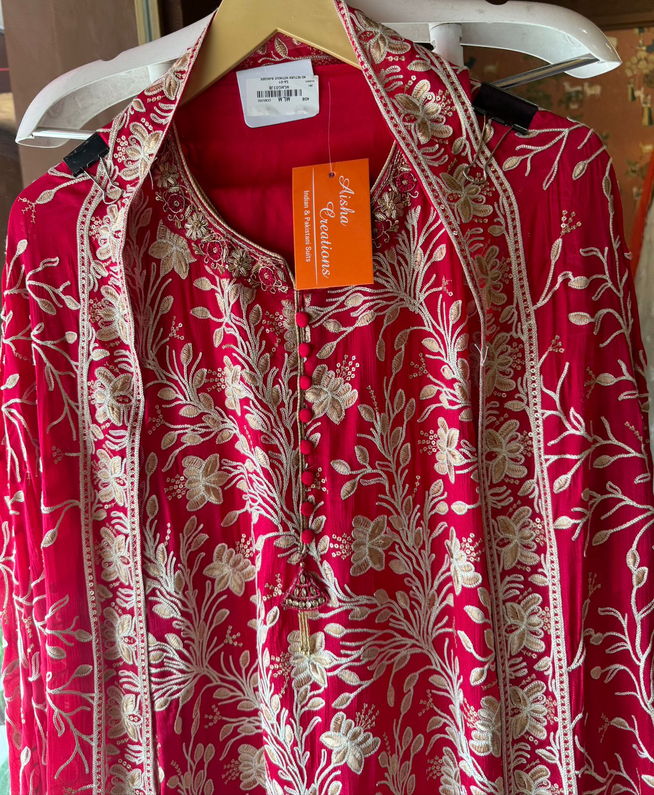 Pure chinon heavily embroidered collection , Unstitched kurta with ari work done