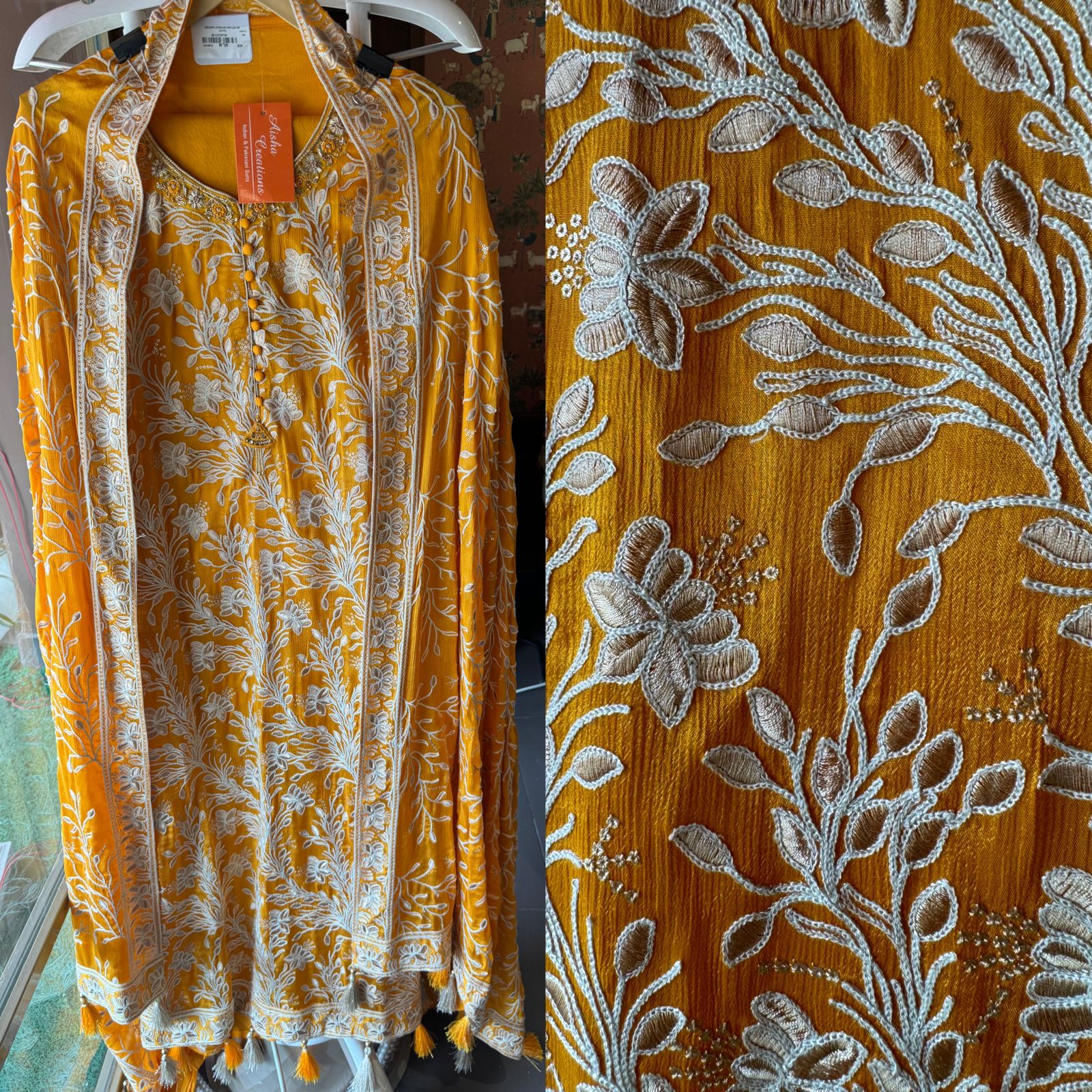 Pure chinon heavily embroidered collection , Unstitched kurta with ari work done