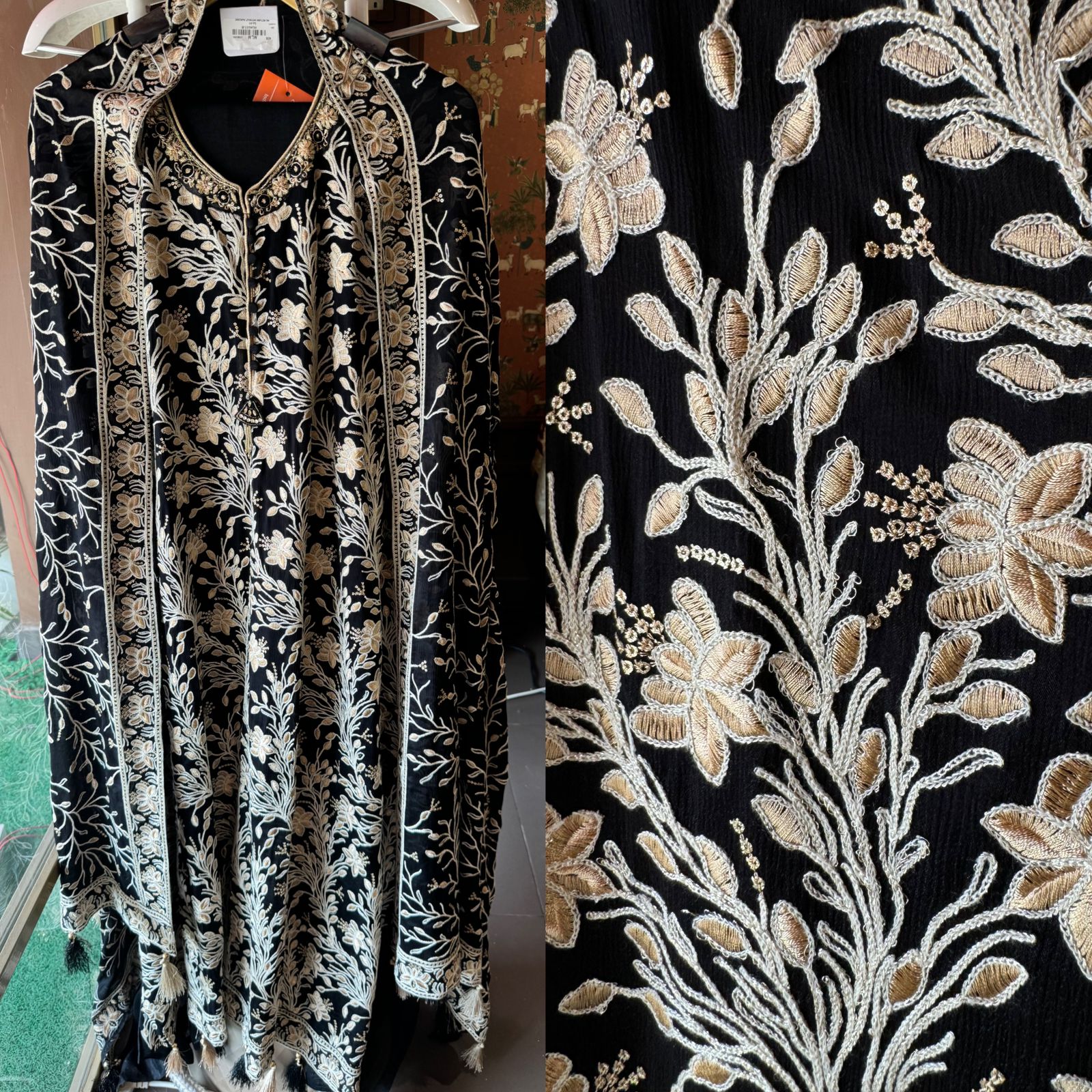 Pure chinon heavily embroidered collection , Unstitched kurta with ari work done