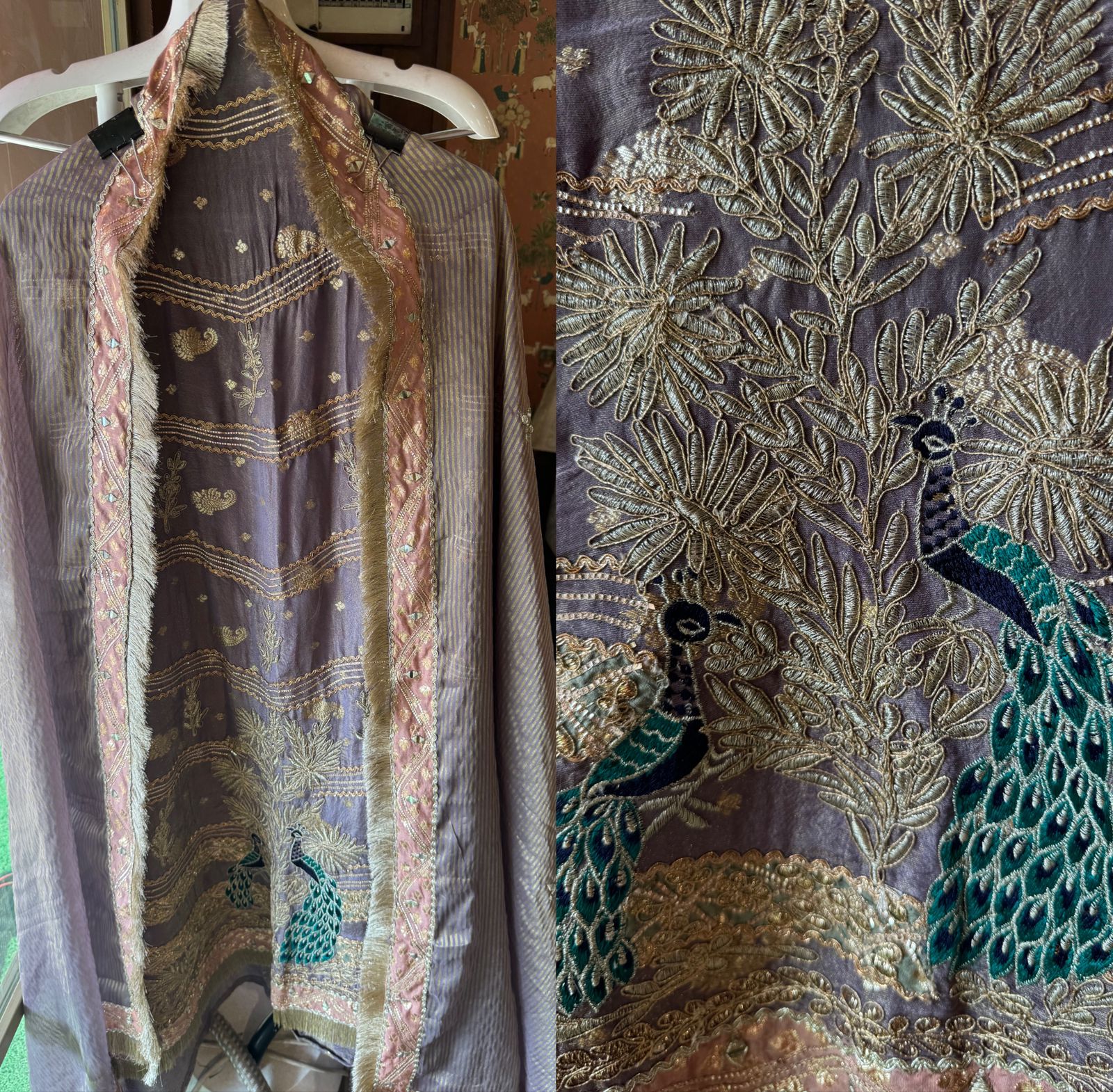 Pure shimmer tissue Shirt with complete zari work done with gotta Patti highlighting