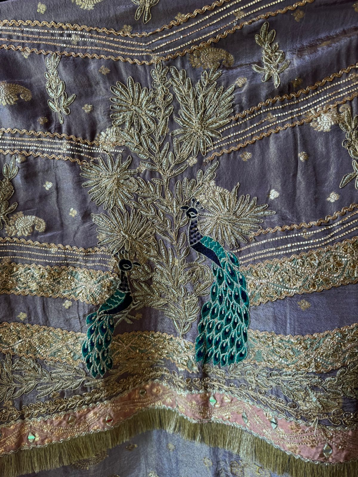 Pure shimmer tissue Shirt with complete zari work done with gotta Patti highlighting