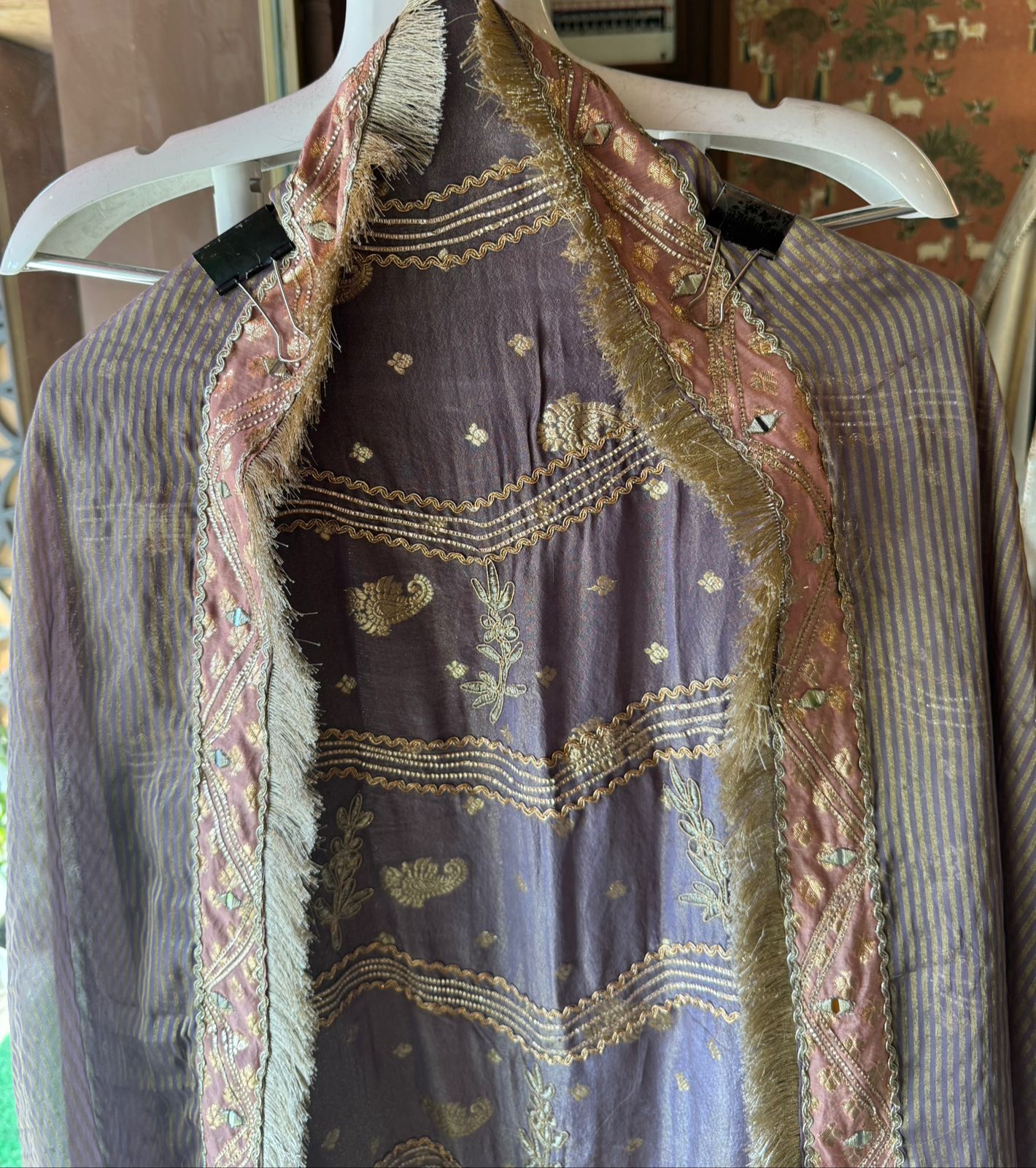 Pure shimmer tissue Shirt with complete zari work done with gotta Patti highlighting