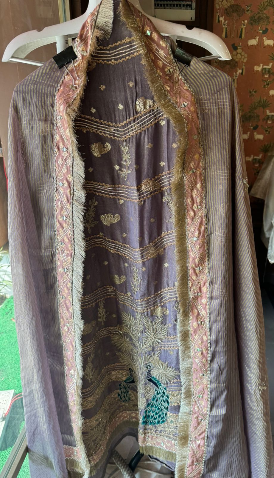 Pure shimmer tissue Shirt with complete zari work done with gotta Patti highlighting