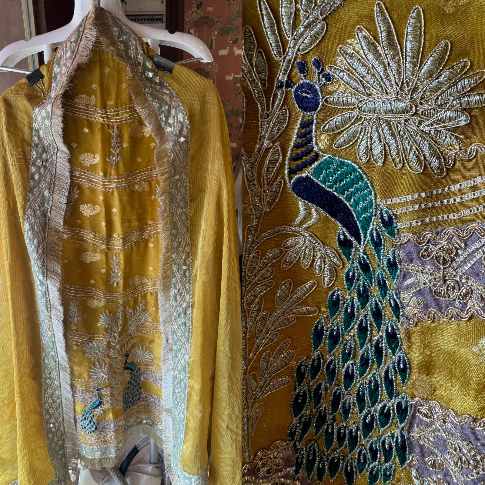 Pure shimmer tissue Shirt with complete zari work done with gotta Patti highlighting