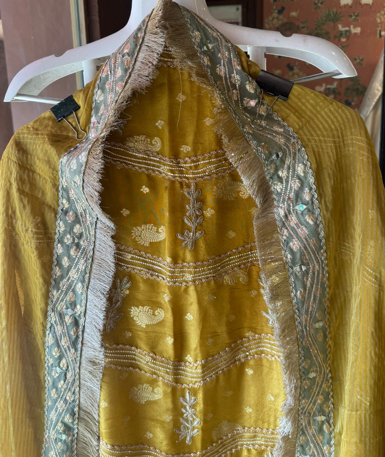 Pure shimmer tissue Shirt with complete zari work done with gotta Patti highlighting