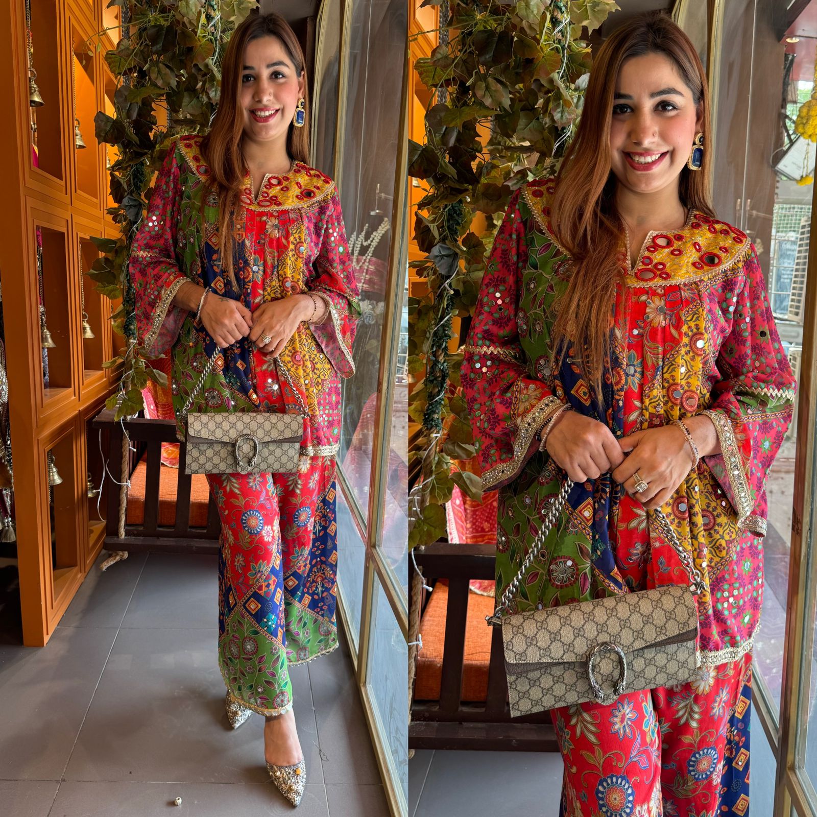 Multi coloured digital printed Cotton silk Kurta