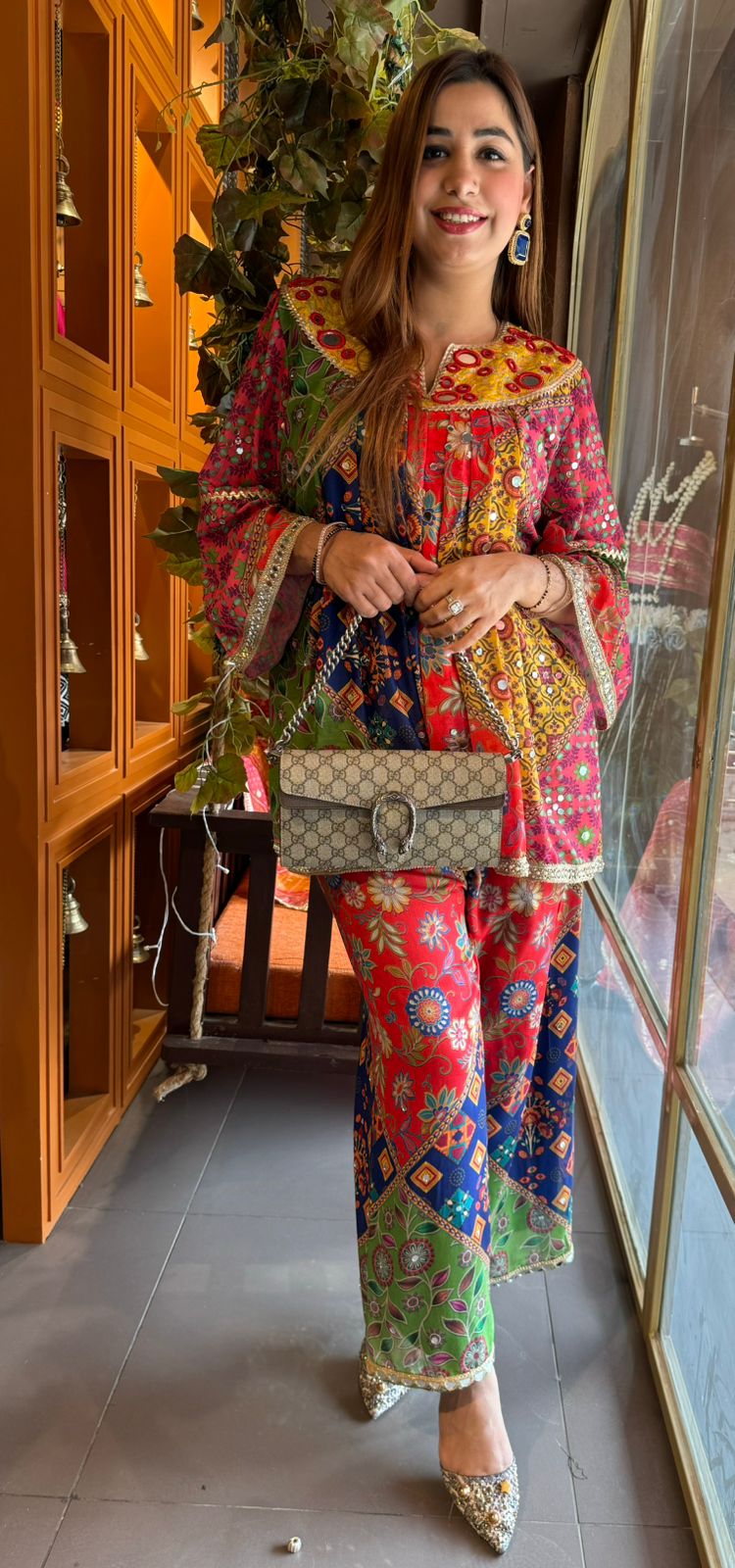 Multi coloured digital printed Cotton silk Kurta