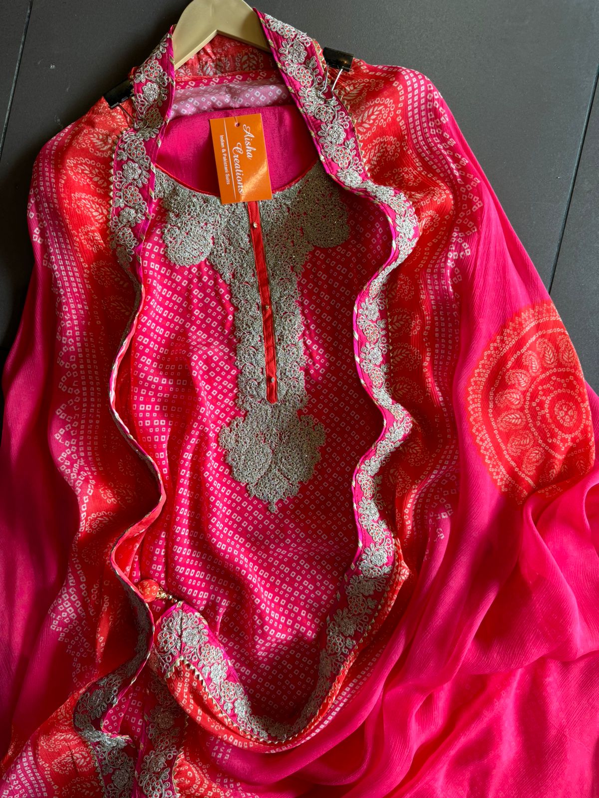 Crepe digital printed bandhani suit (Unstitched)