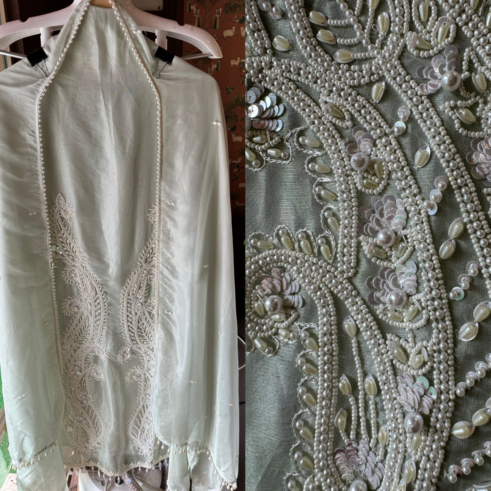 Pure shimmer tissue unstitched Pakistani hand embroidered Concepts