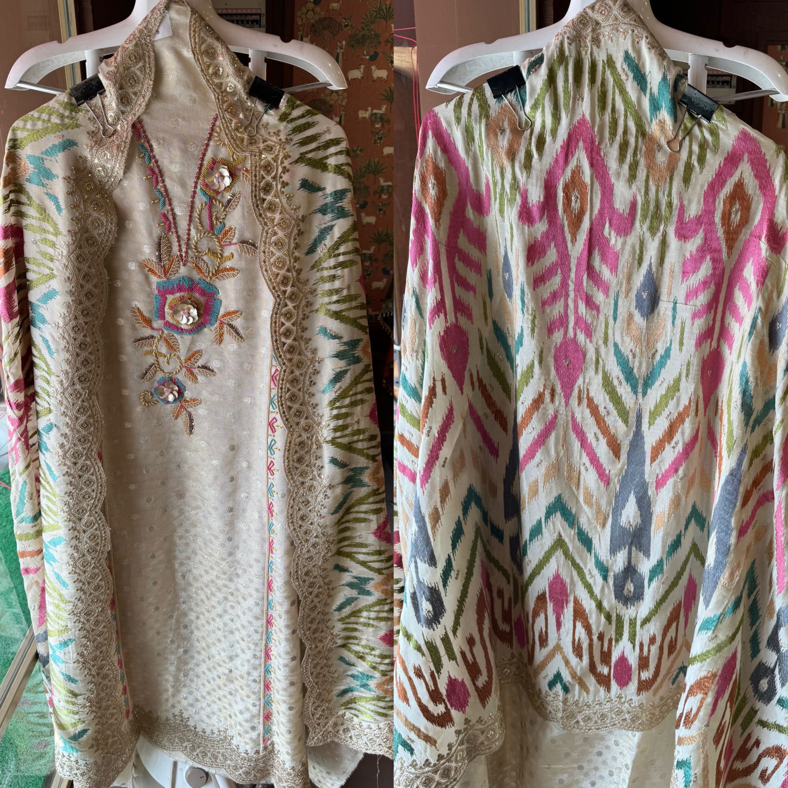 Shop Our New launch On tissue with Ikkat embroidered dupatta concept