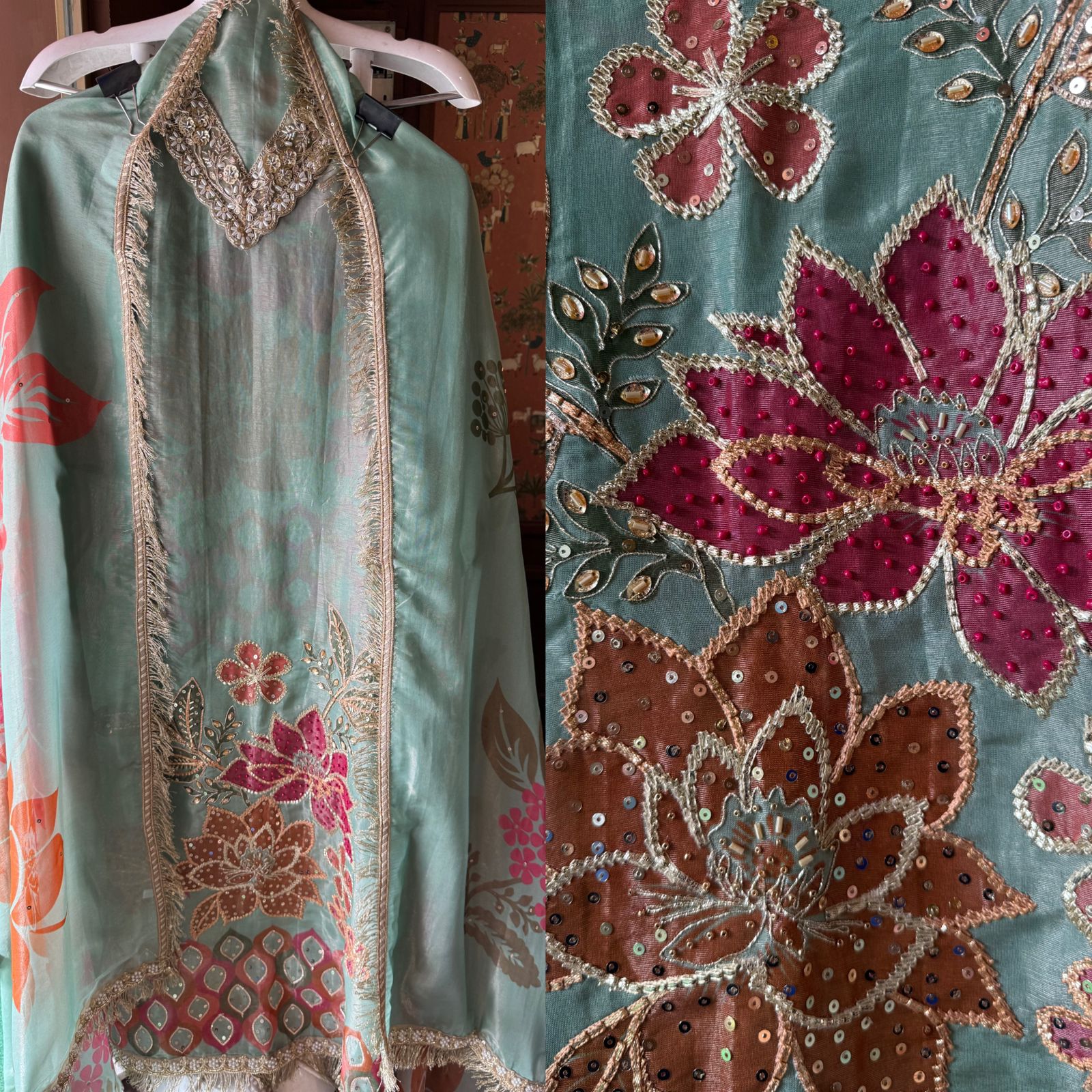 Digital printed floral tissue Unstitched shirt