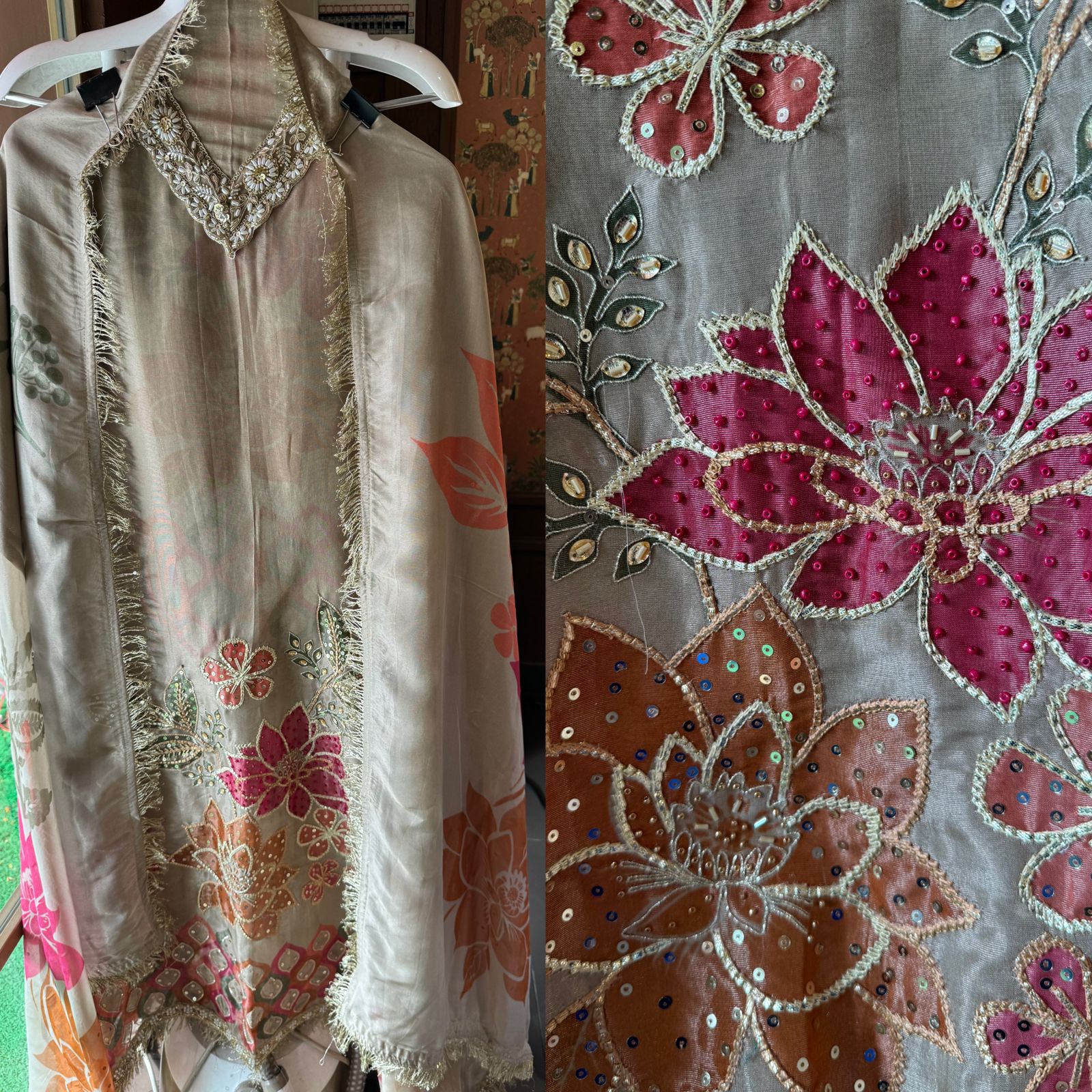 Digital printed floral tissue Unstitched shirt