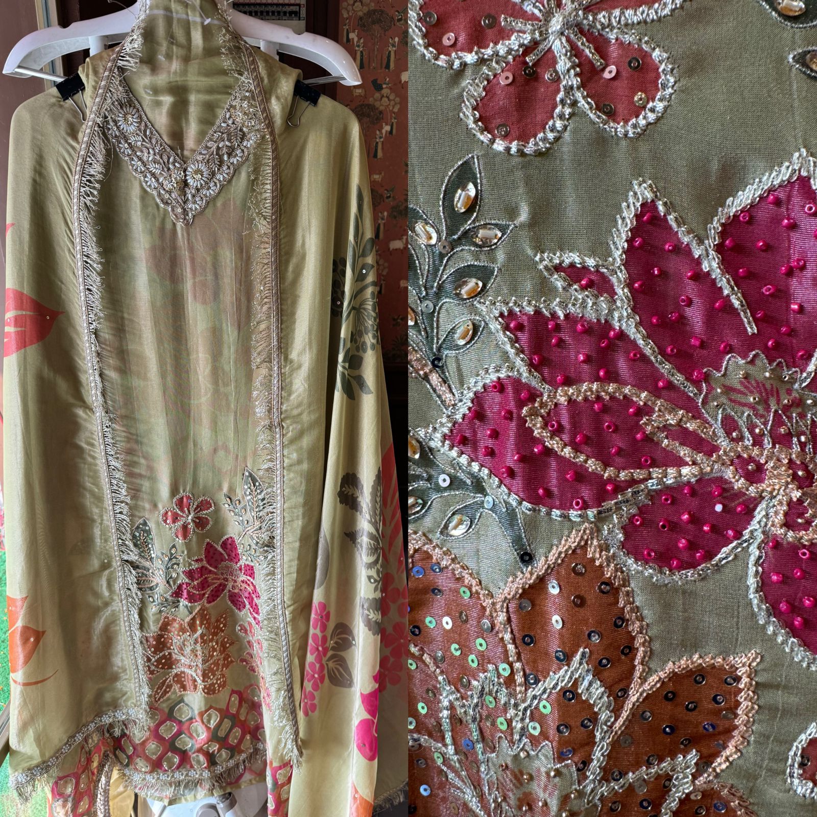 Digital printed floral tissue Unstitched shirt