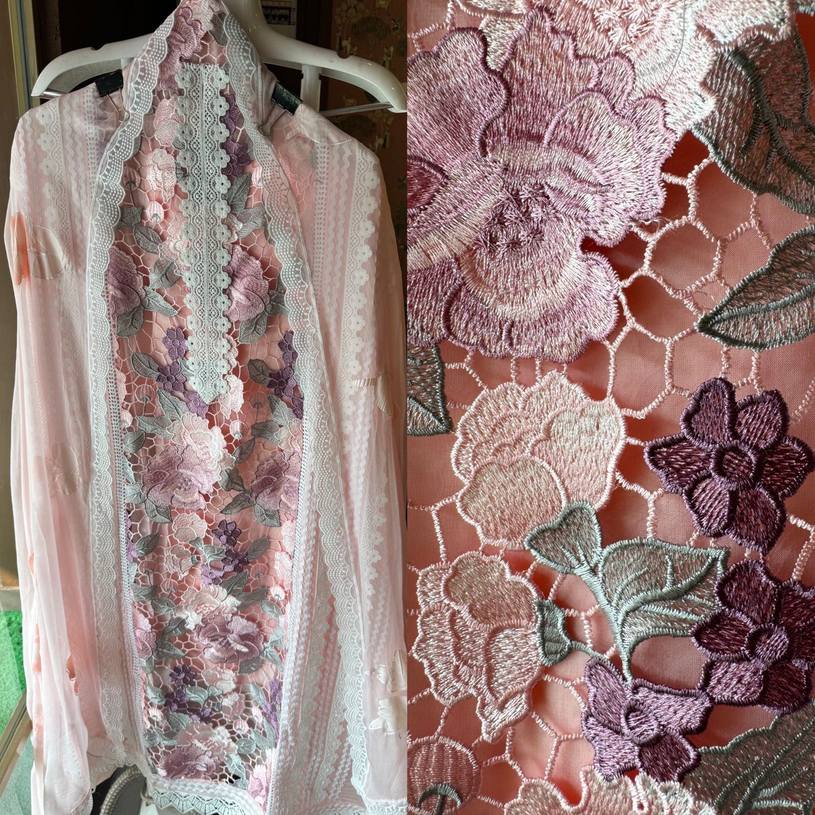 Cutwork crochia Designer front with cotton crochia lace