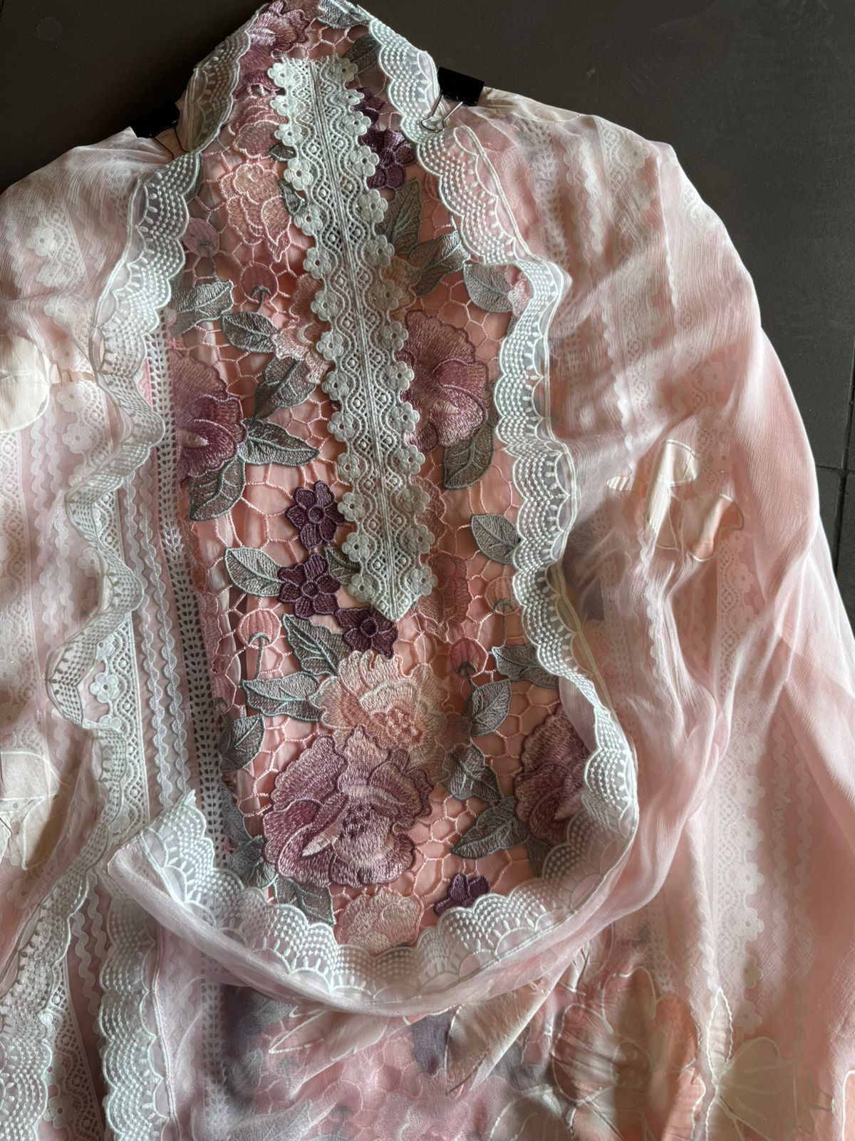 Cutwork crochia Designer front with cotton crochia lace