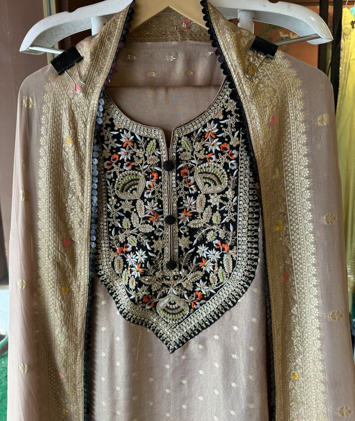 Tissue Unstitched Kurta design with self weavings