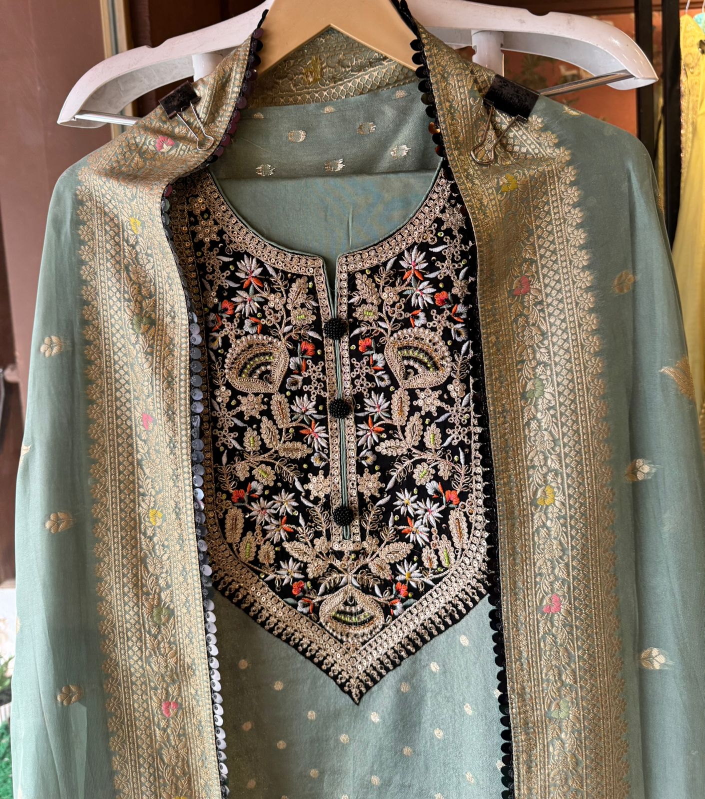 Tissue Unstitched Kurta design with self weavings