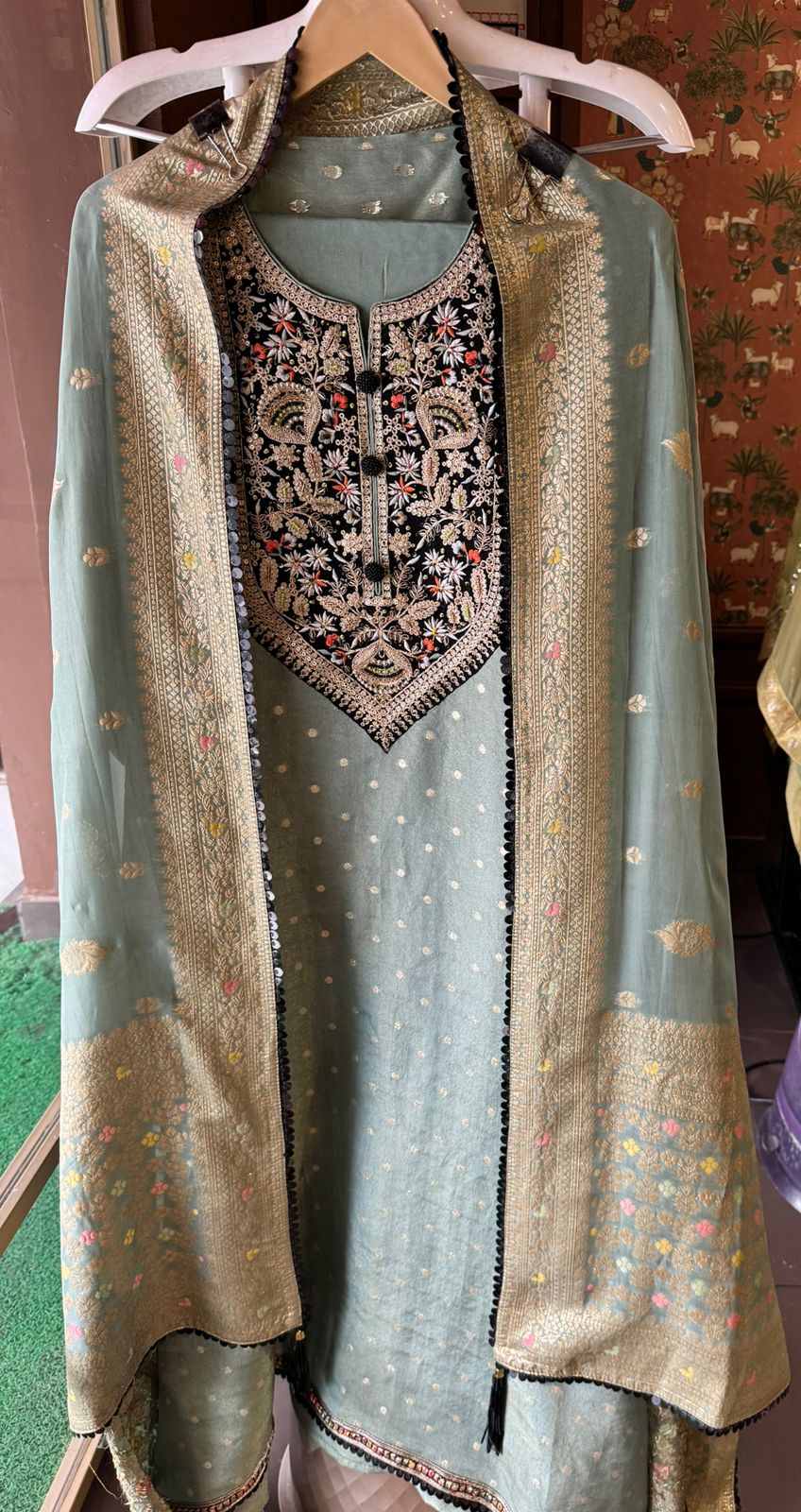 Tissue Unstitched Kurta design with self weavings