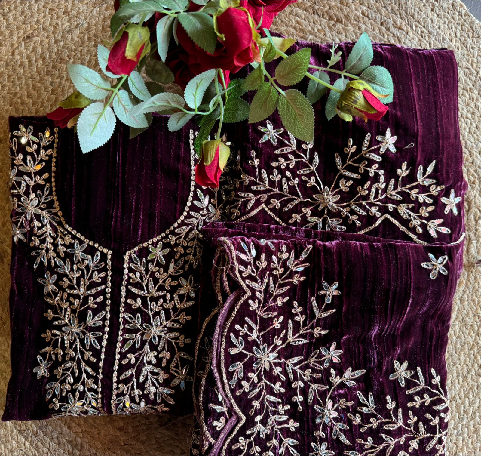 SHOP OUR BEST SELLING CRUSHED VELVET MIRROR WORK SUITS