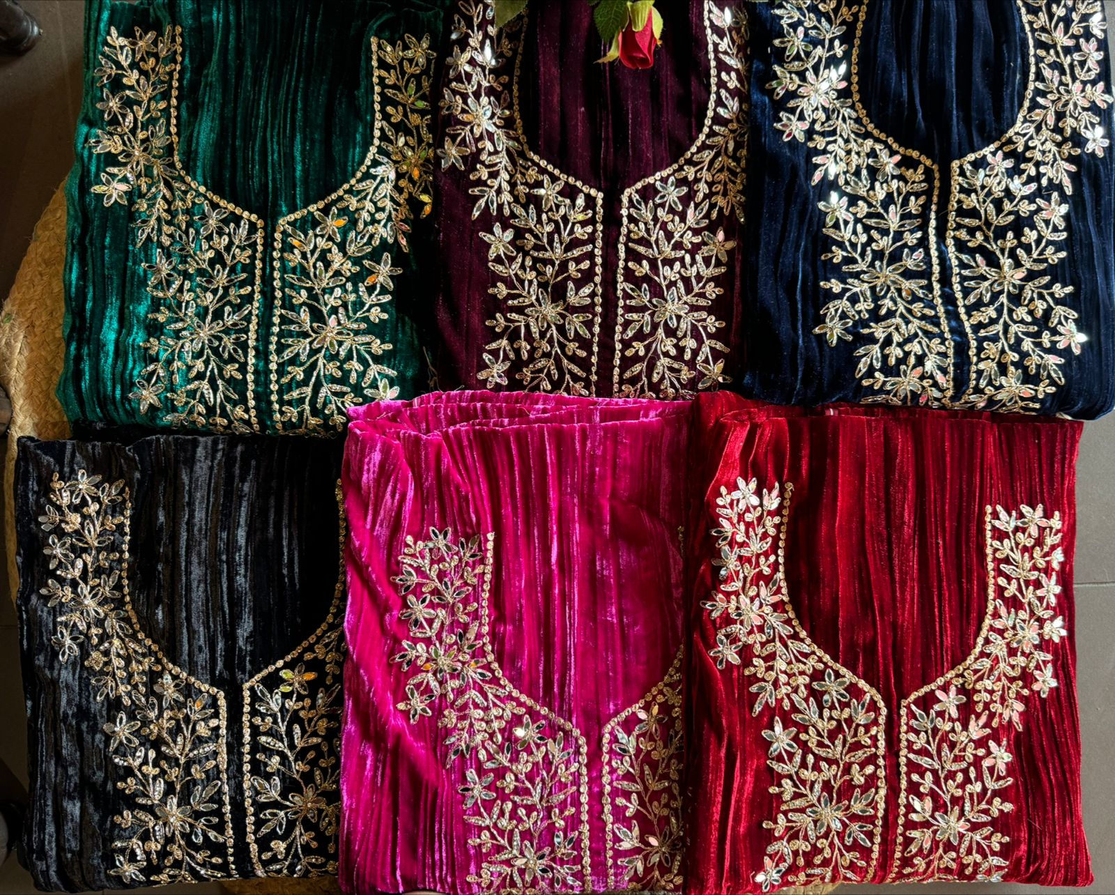 SHOP OUR BEST SELLING CRUSHED VELVET MIRROR WORK SUITS