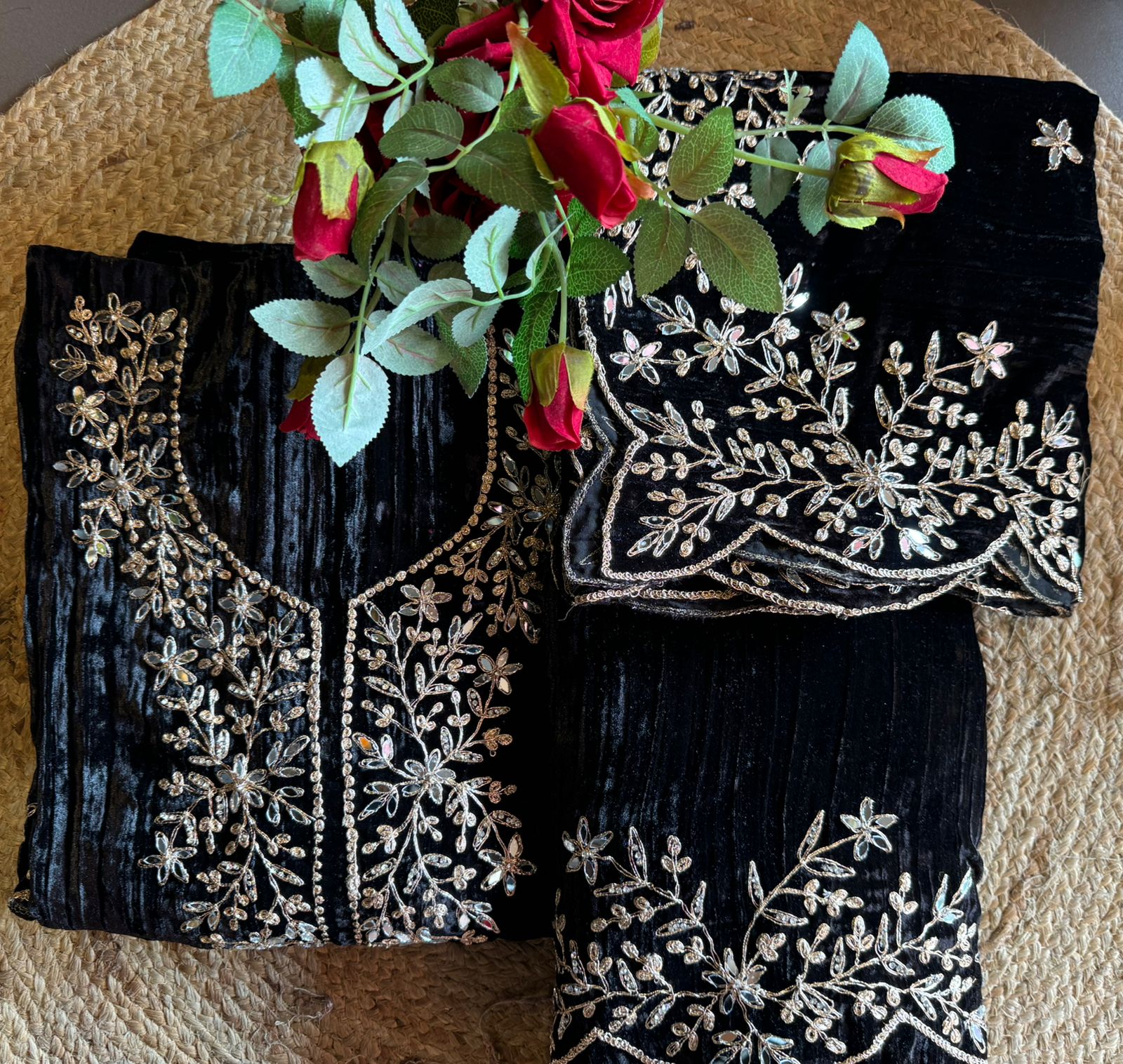 SHOP OUR BEST SELLING CRUSHED VELVET MIRROR WORK SUITS