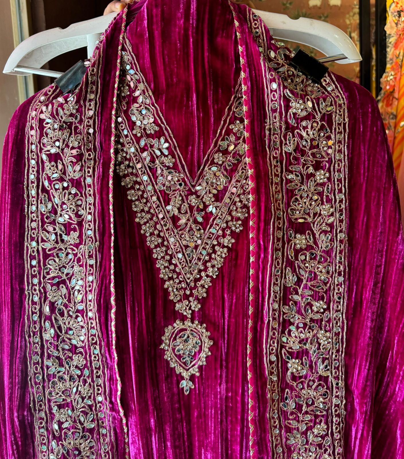 SHOP OUR BEST SELLING CRUSHED VELVET MIRROR WORK SUITS