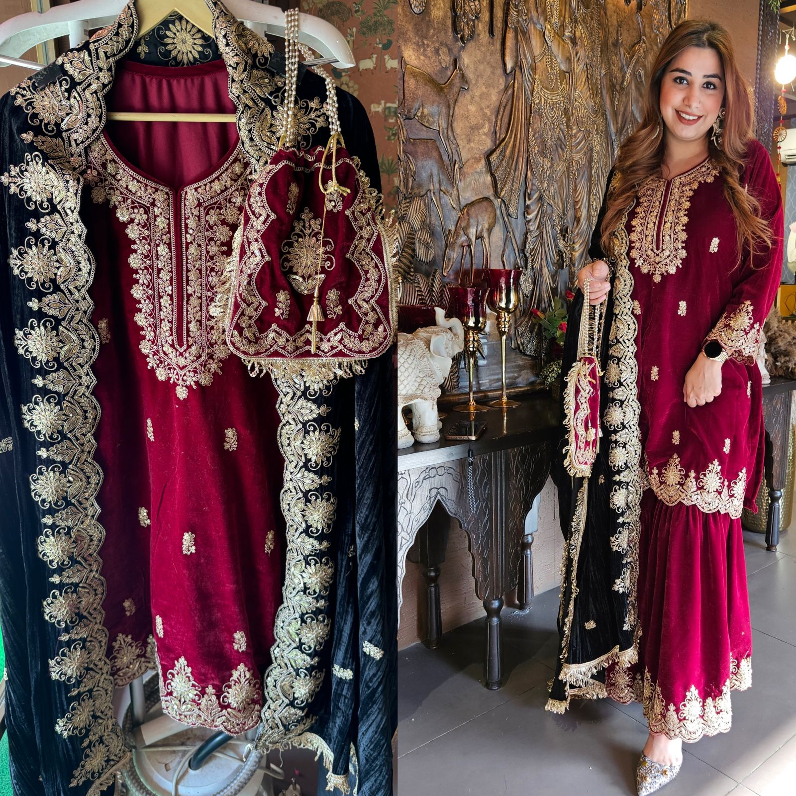 Shop our latest Velvet Stitched Sharara Set
