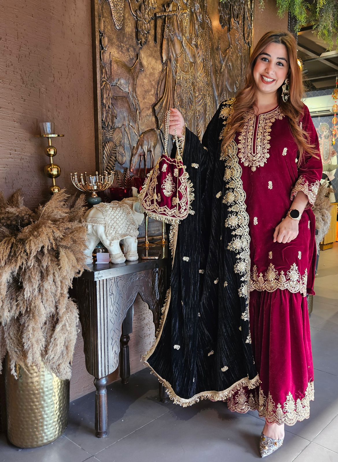 Shop our latest Velvet Stitched Sharara Set