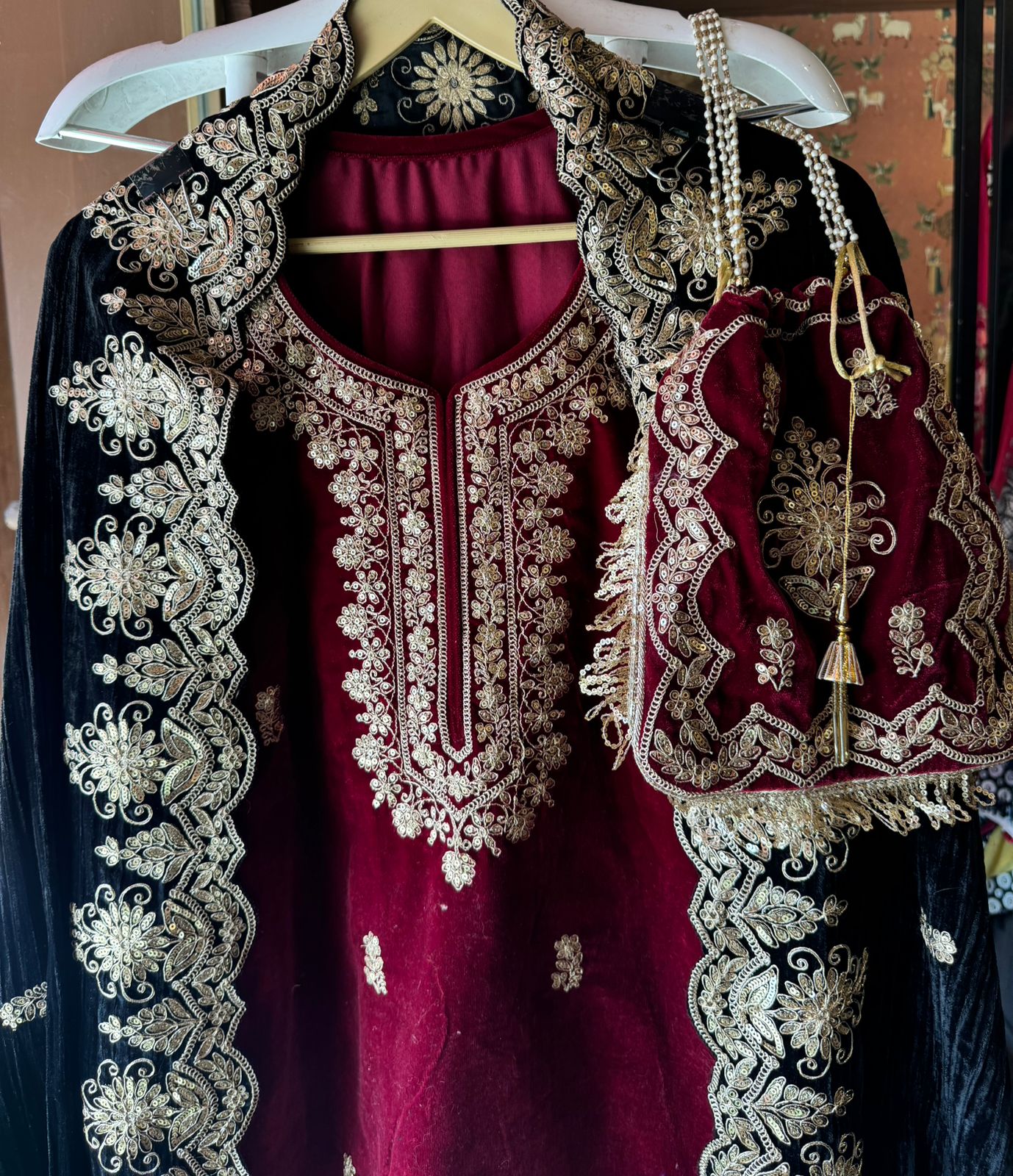 Shop our latest Velvet Stitched Sharara Set