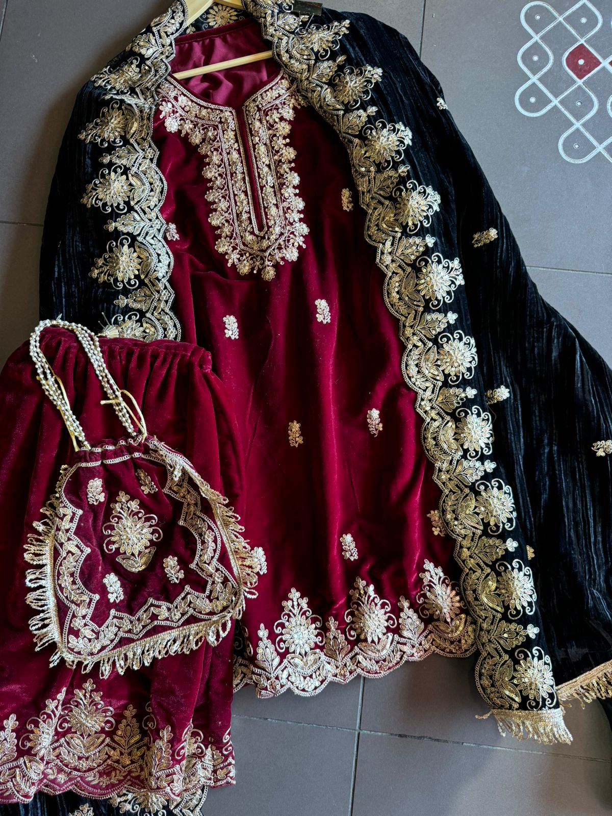 Shop our latest Velvet Stitched Sharara Set