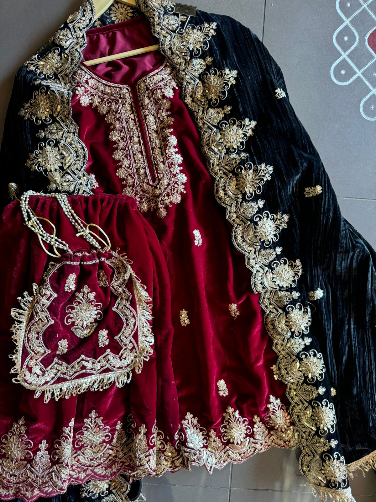 Shop our latest Velvet Stitched Sharara Set