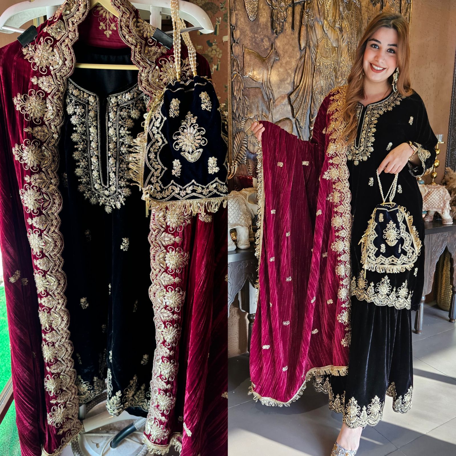 Shop our latest Velvet Stitched Sharara Set