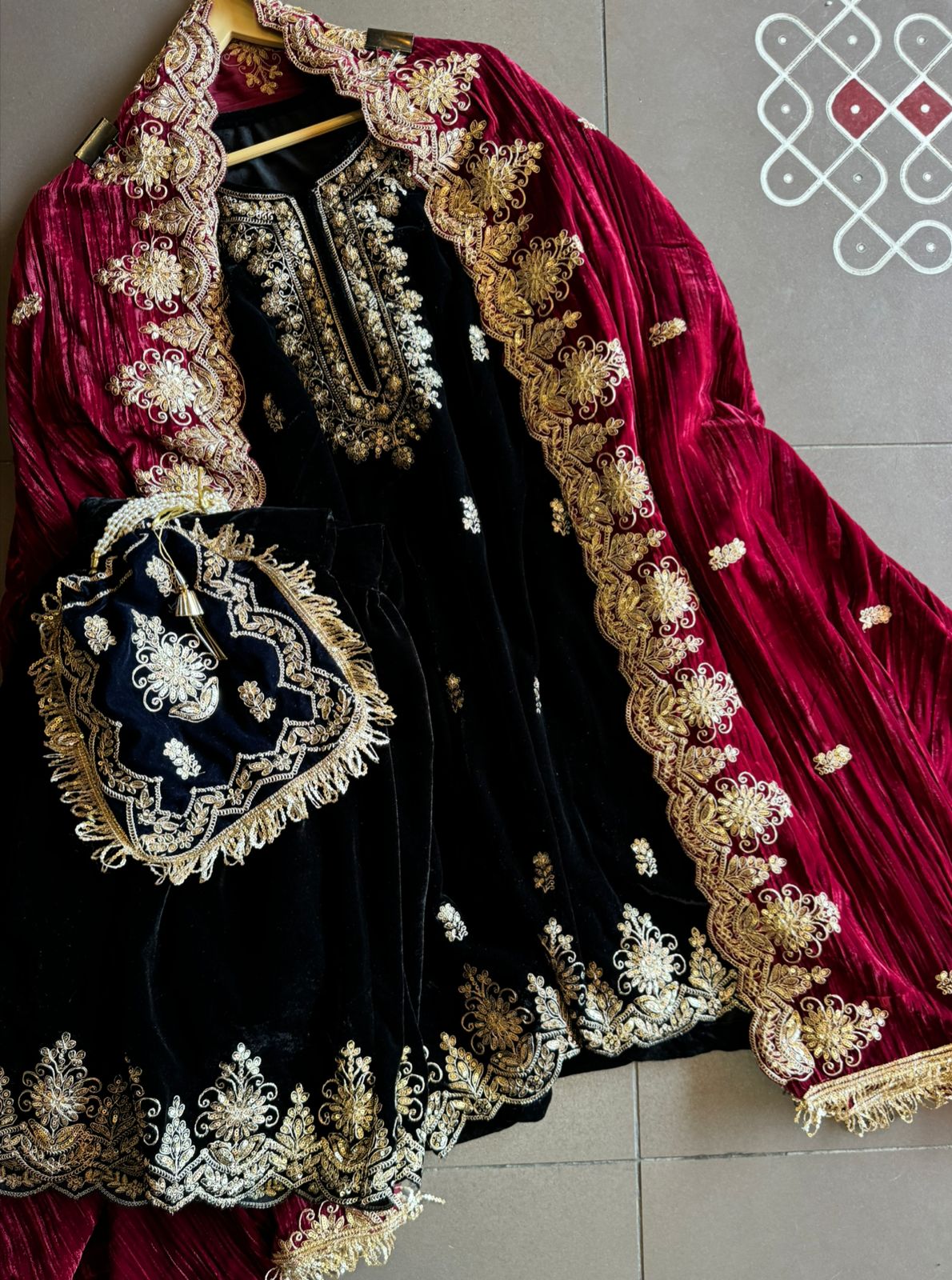 Shop our latest Velvet Stitched Sharara Set