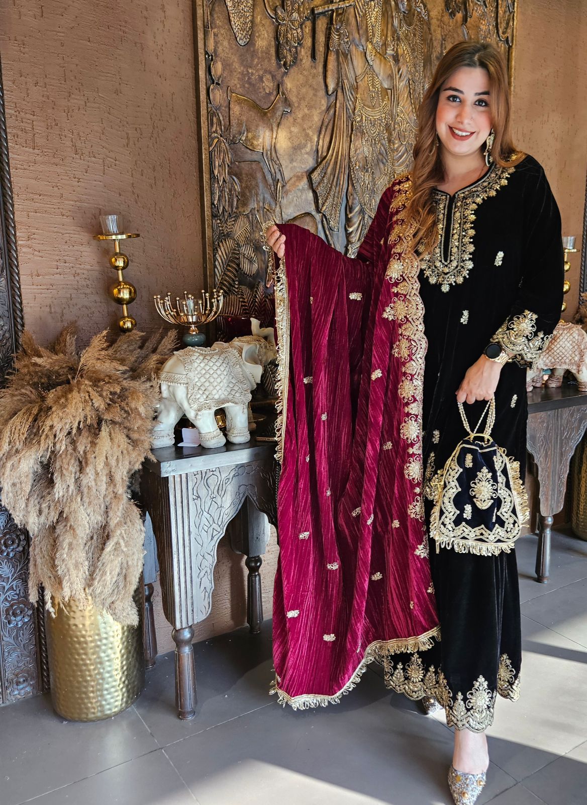 Shop our latest Velvet Stitched Sharara Set