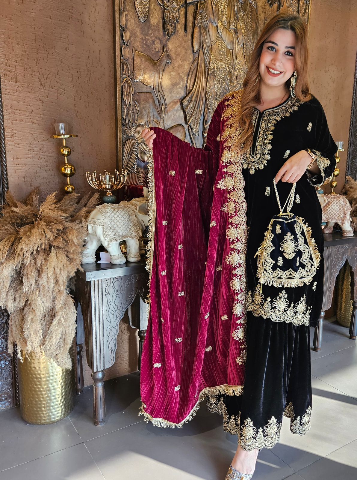 Shop our latest Velvet Stitched Sharara Set