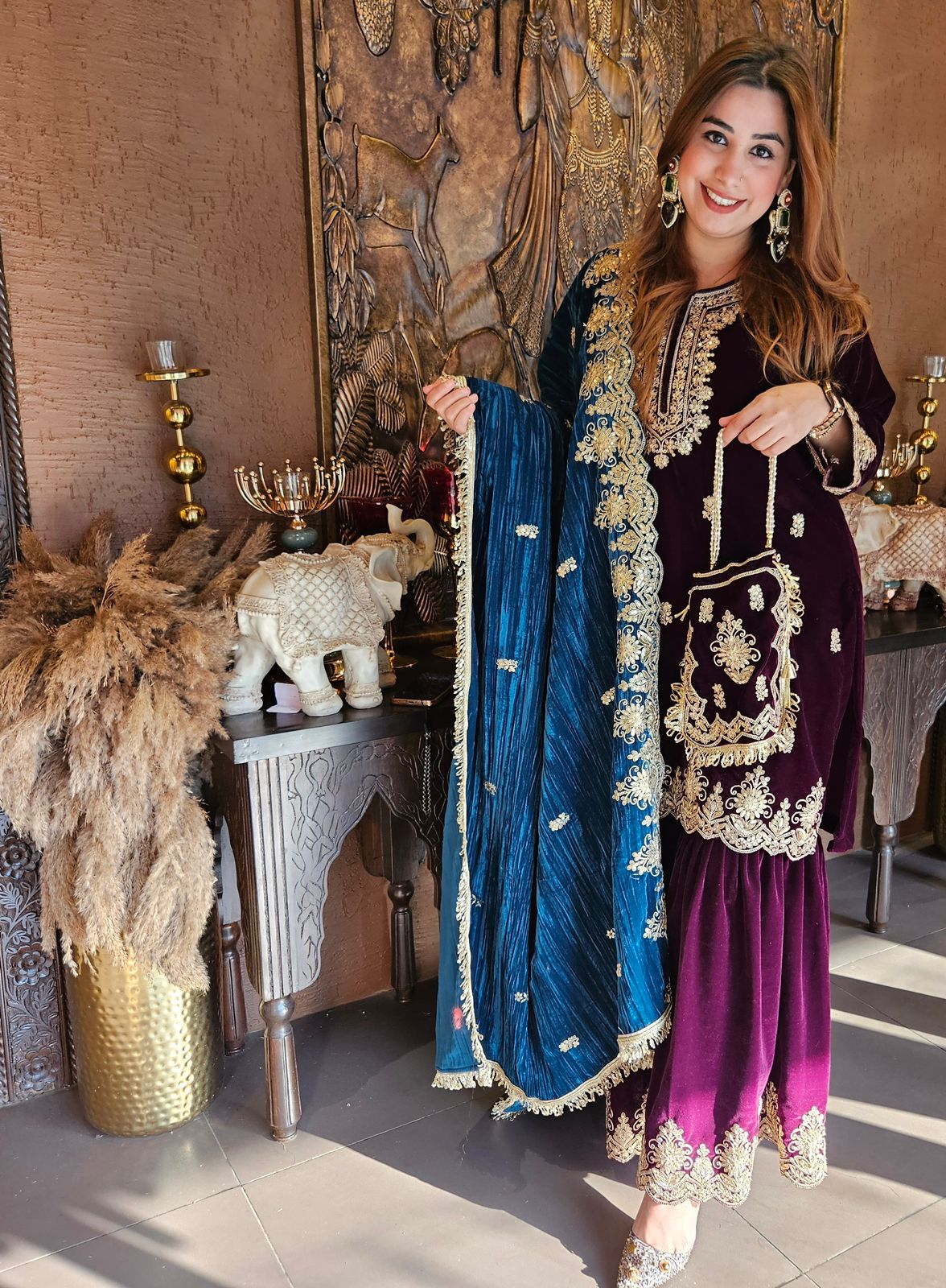 Shop our latest Velvet Stitched Sharara Set