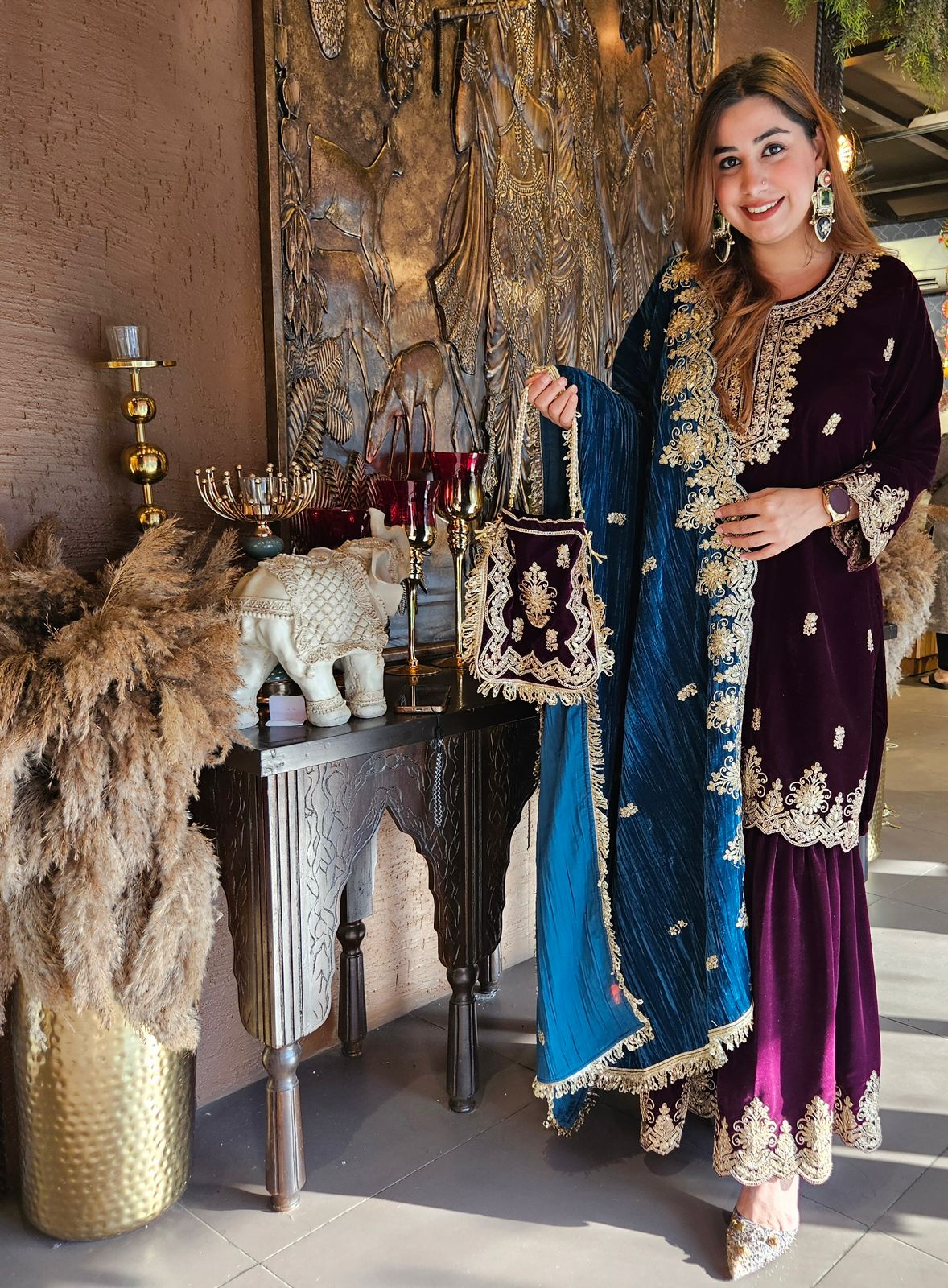 Shop our latest Velvet Stitched Sharara Set