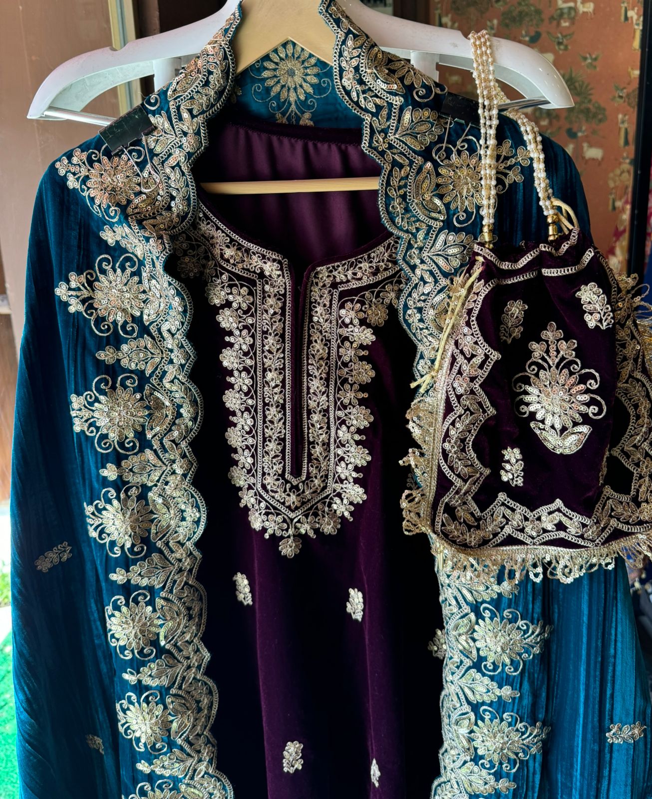 Shop our latest Velvet Stitched Sharara Set