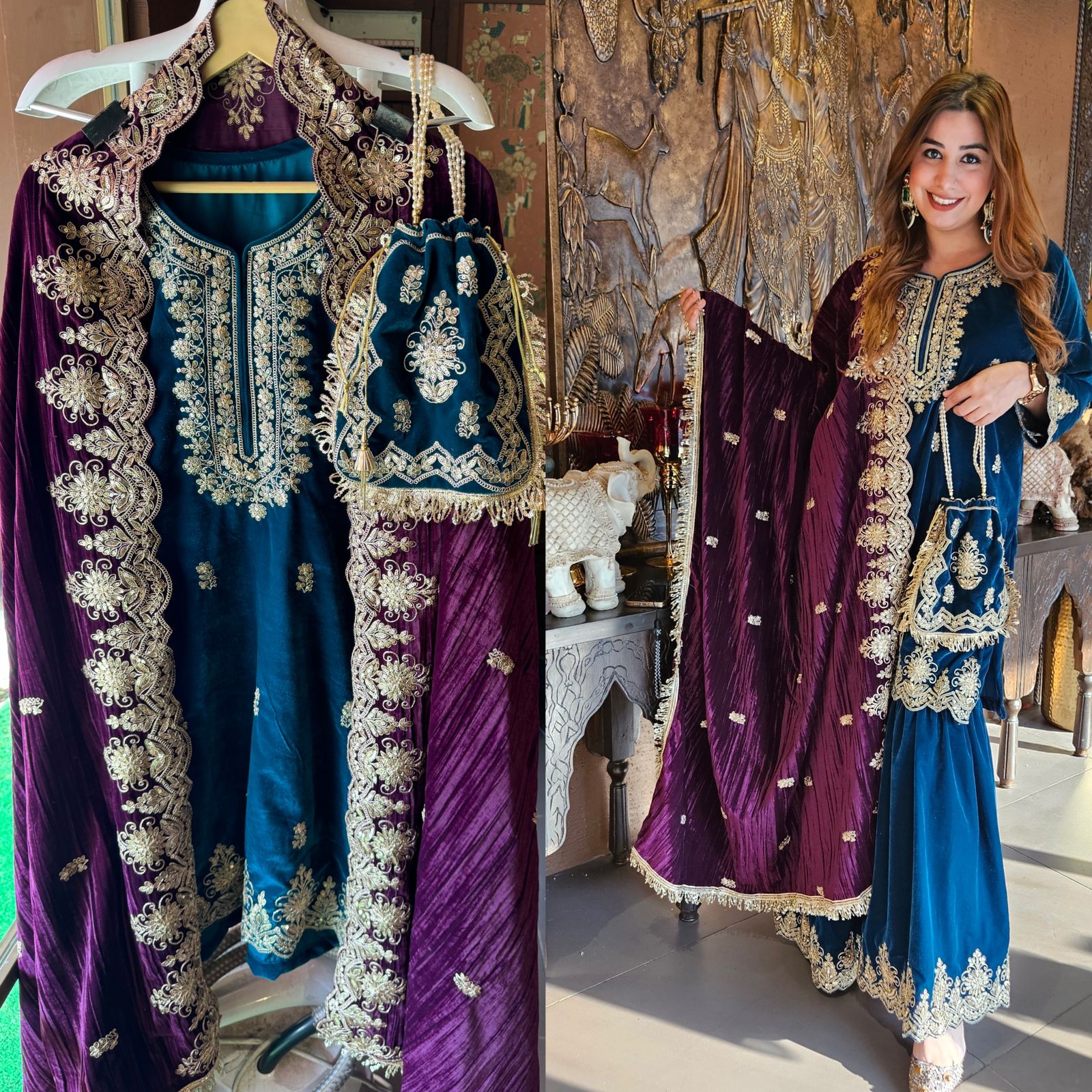 Shop our latest Velvet Stitched Sharara Set