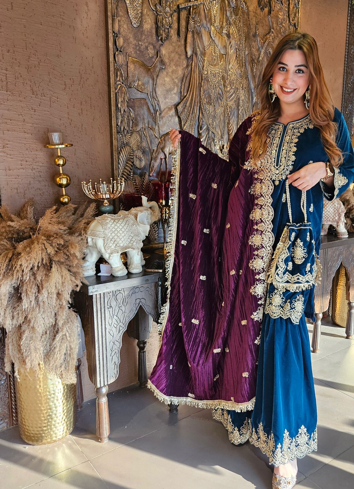 Shop our latest Velvet Stitched Sharara Set