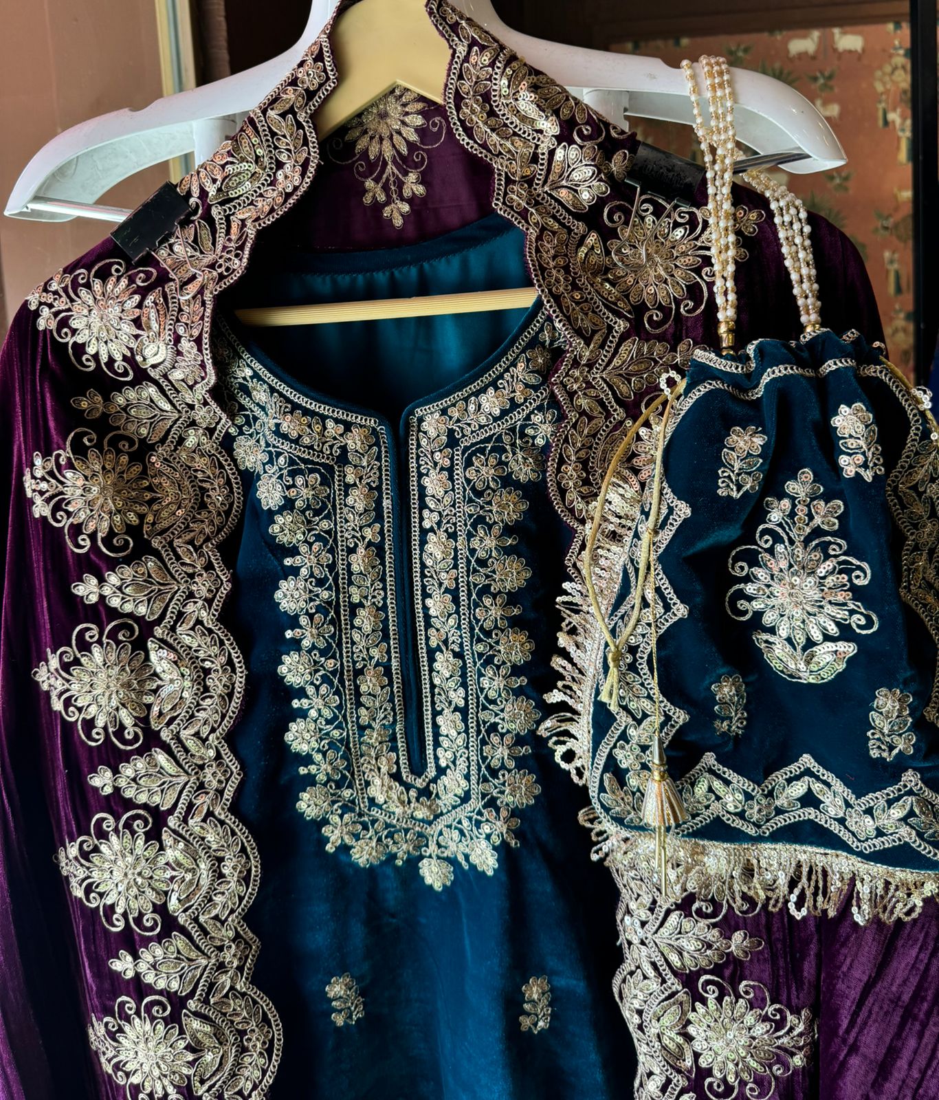 Shop our latest Velvet Stitched Sharara Set