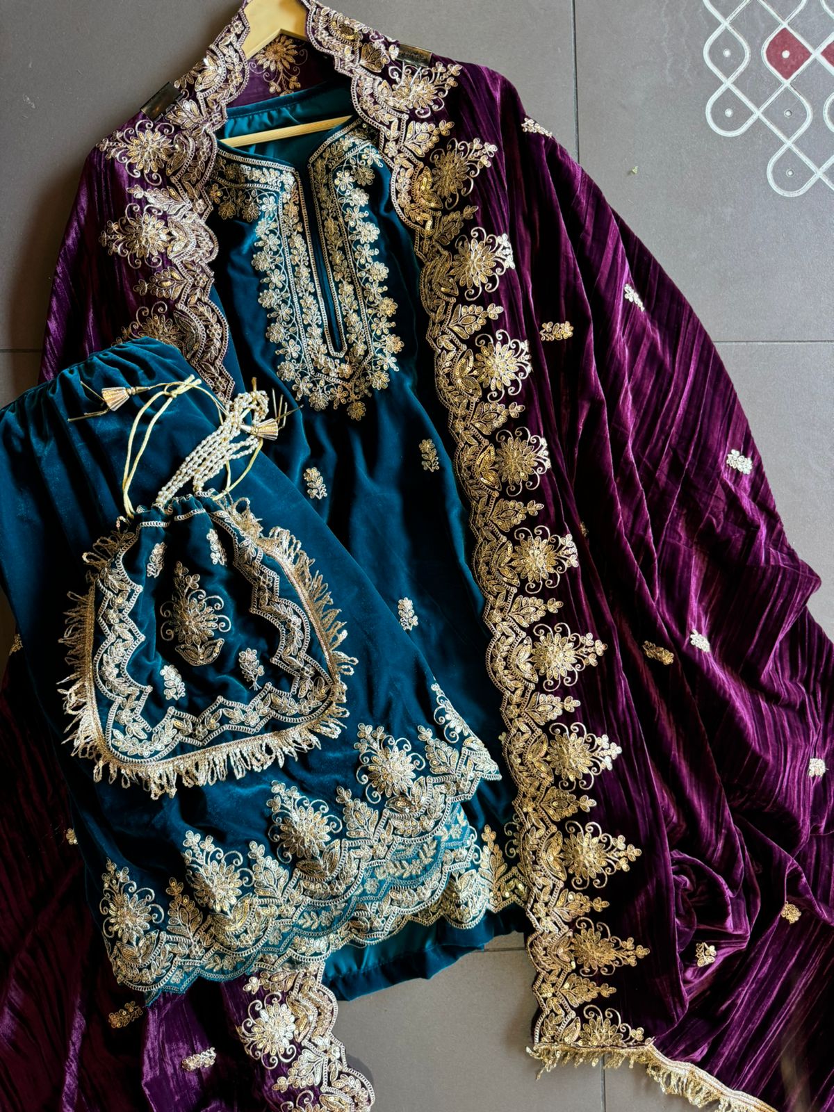 Shop our latest Velvet Stitched Sharara Set