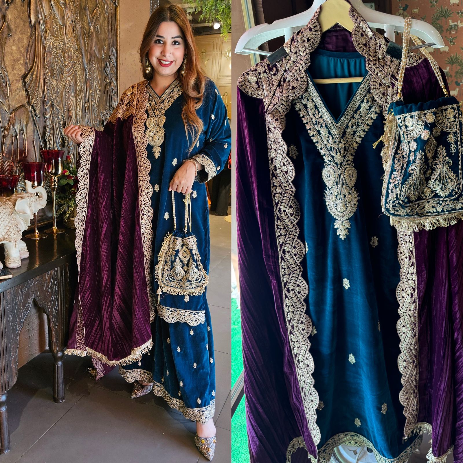 Shop our latest Velvet Stitched Sharara Set