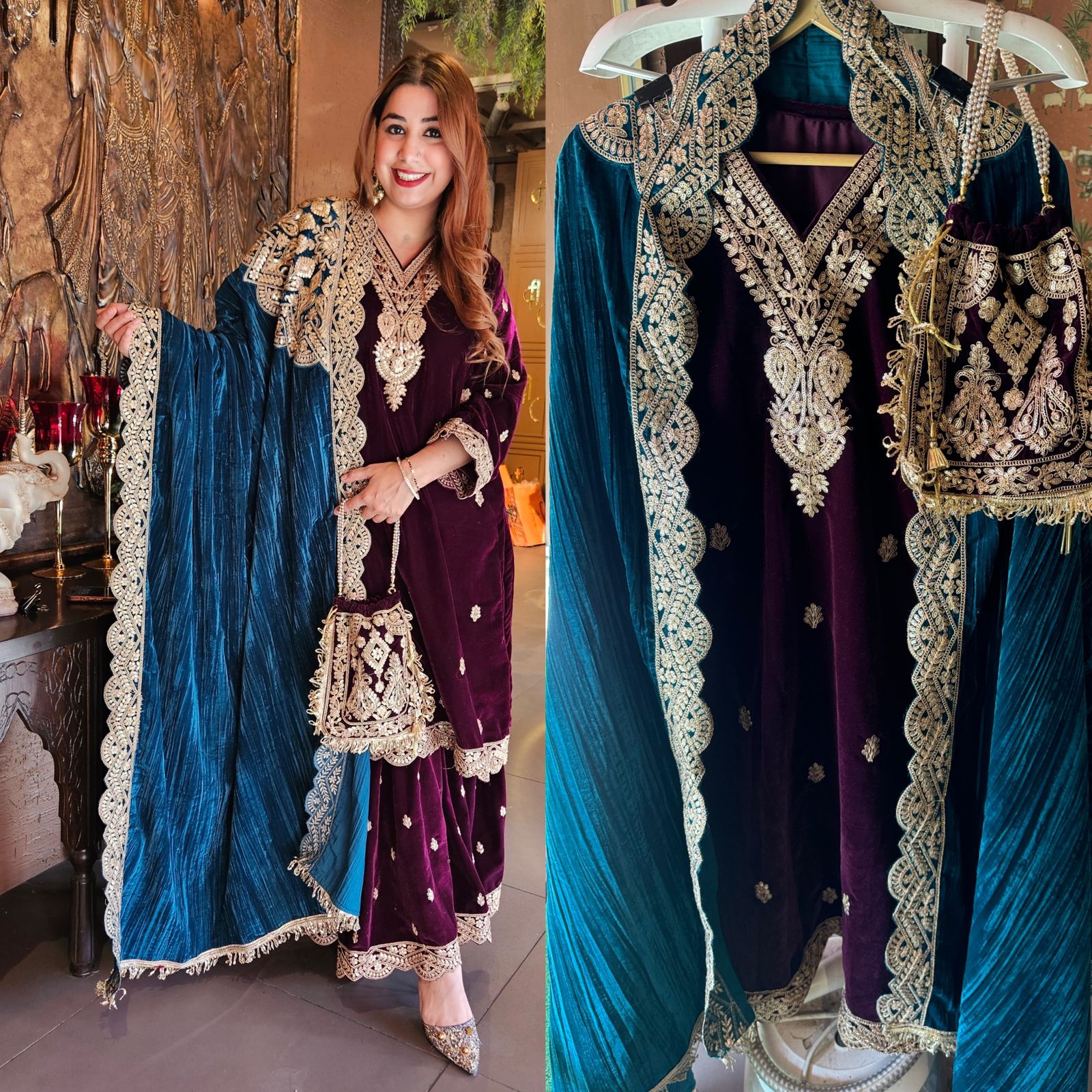 Shop our latest Velvet Stitched Sharara Set