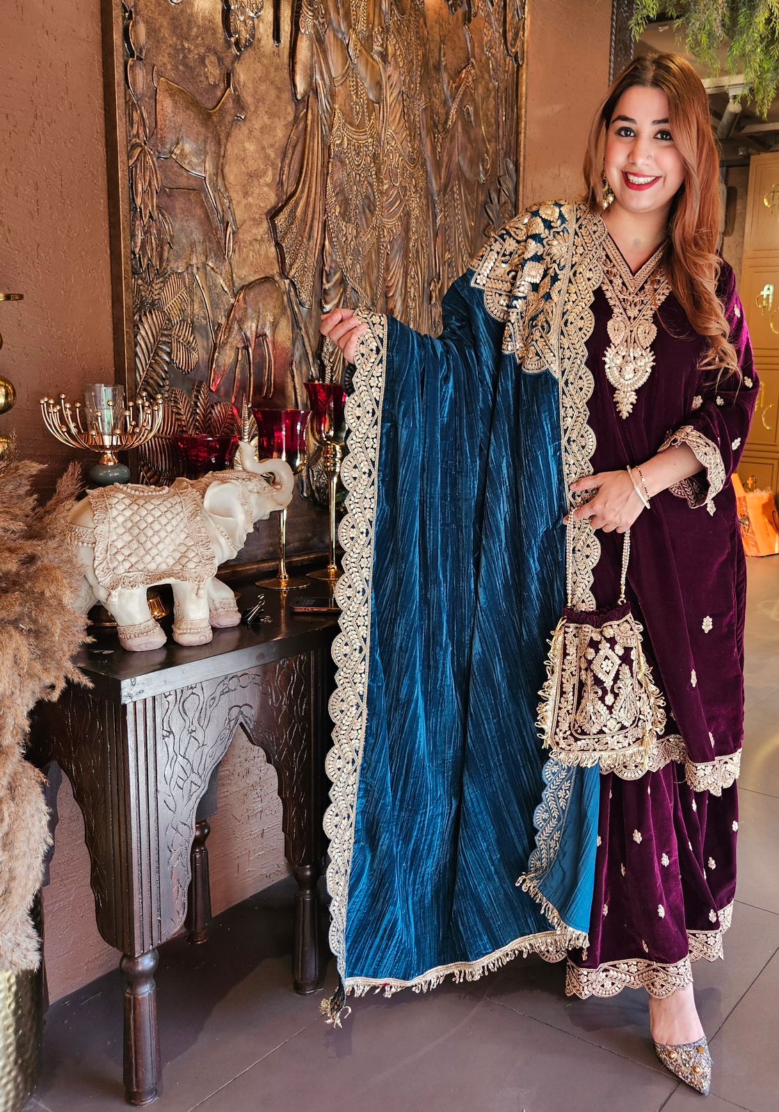 Shop our latest Velvet Stitched Sharara Set