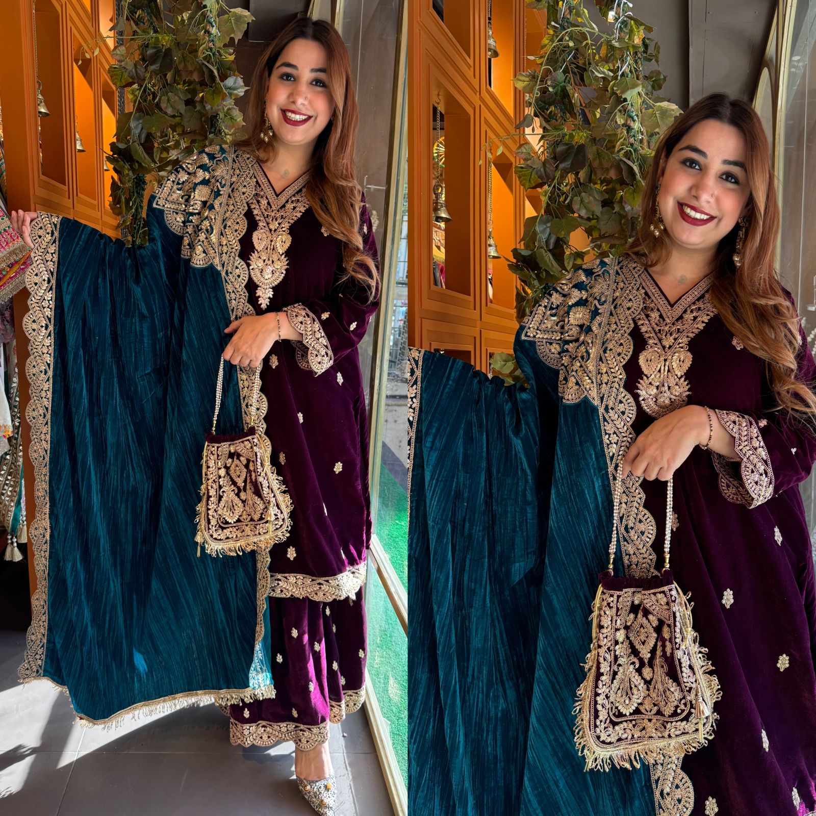 Shop our latest Velvet Stitched Sharara Set
