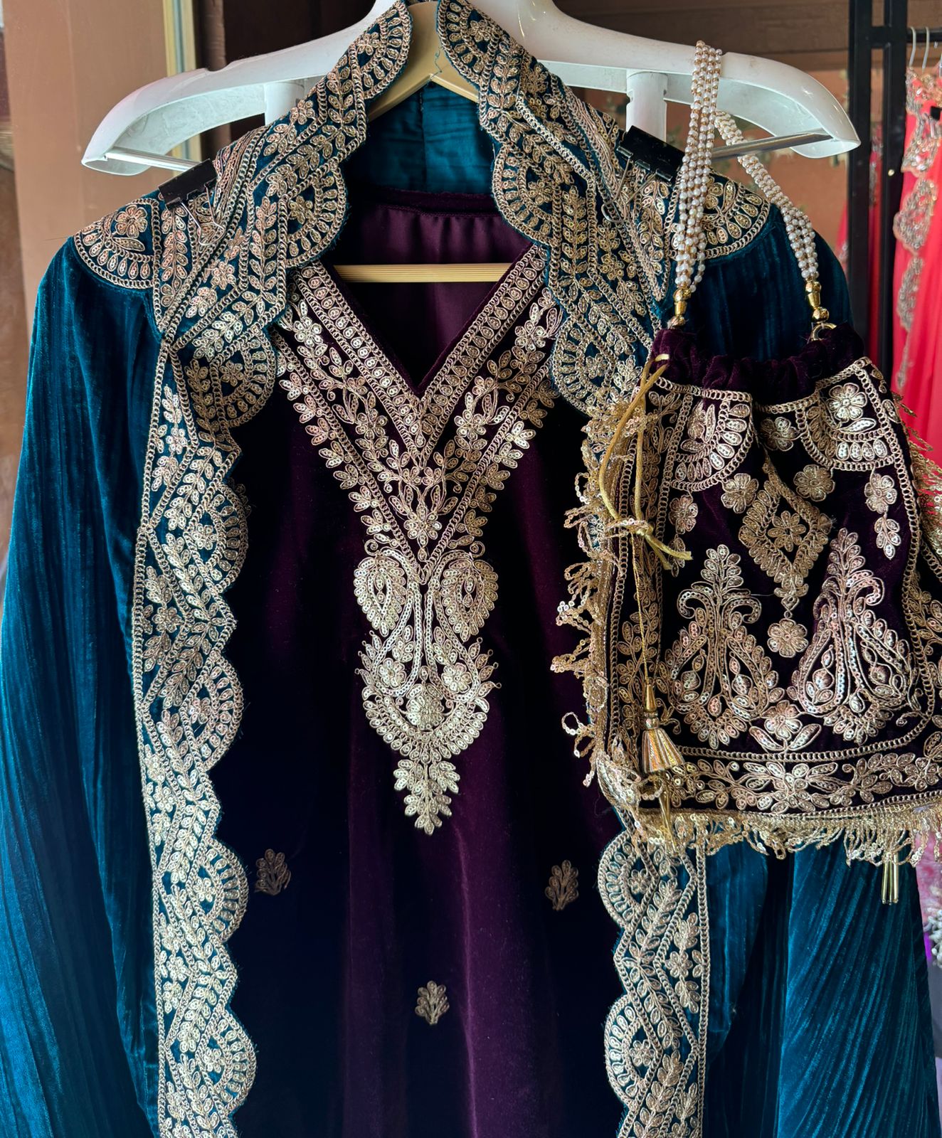 Shop our latest Velvet Stitched Sharara Set