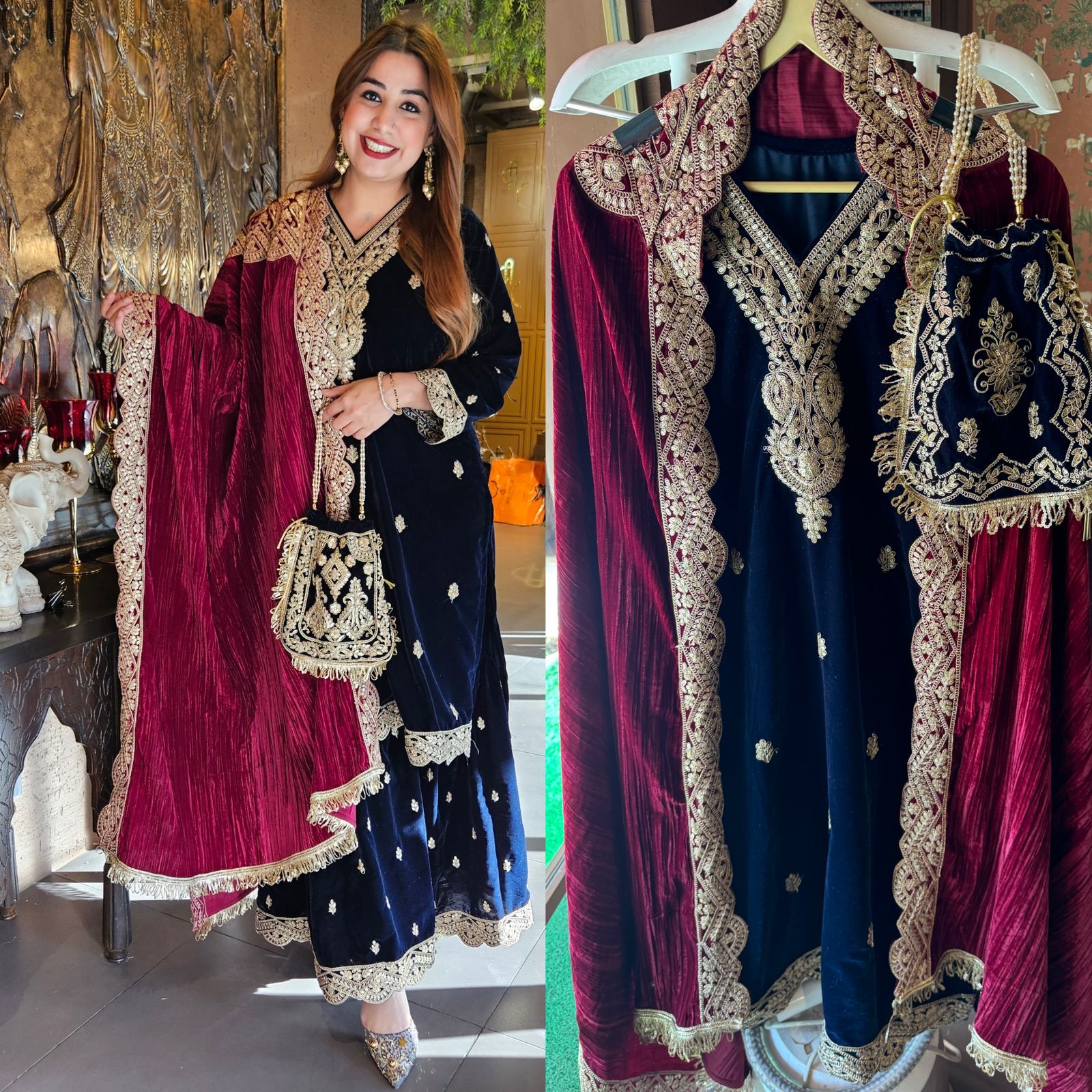Shop our latest Velvet Stitched Sharara Set