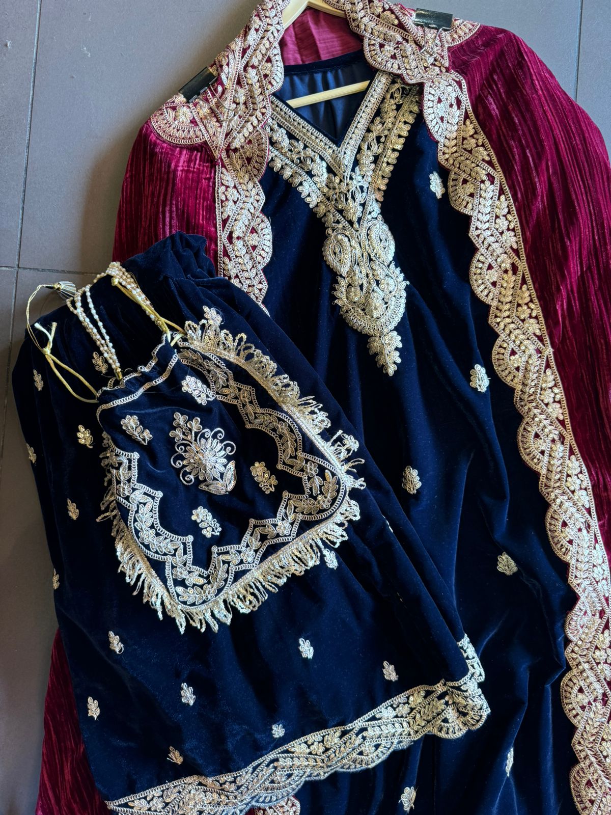 Shop our latest Velvet Stitched Sharara Set